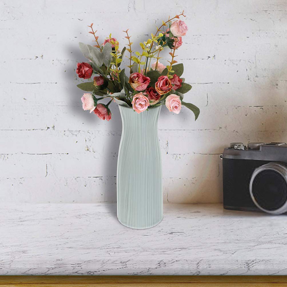 DOITOOL 2-Pack Plastic Flower Vases - Imitation Ceramic Nordic Style Home Decor for Floral Arrangements, Table Centerpiece, Wedding & Living Room Decor (White)