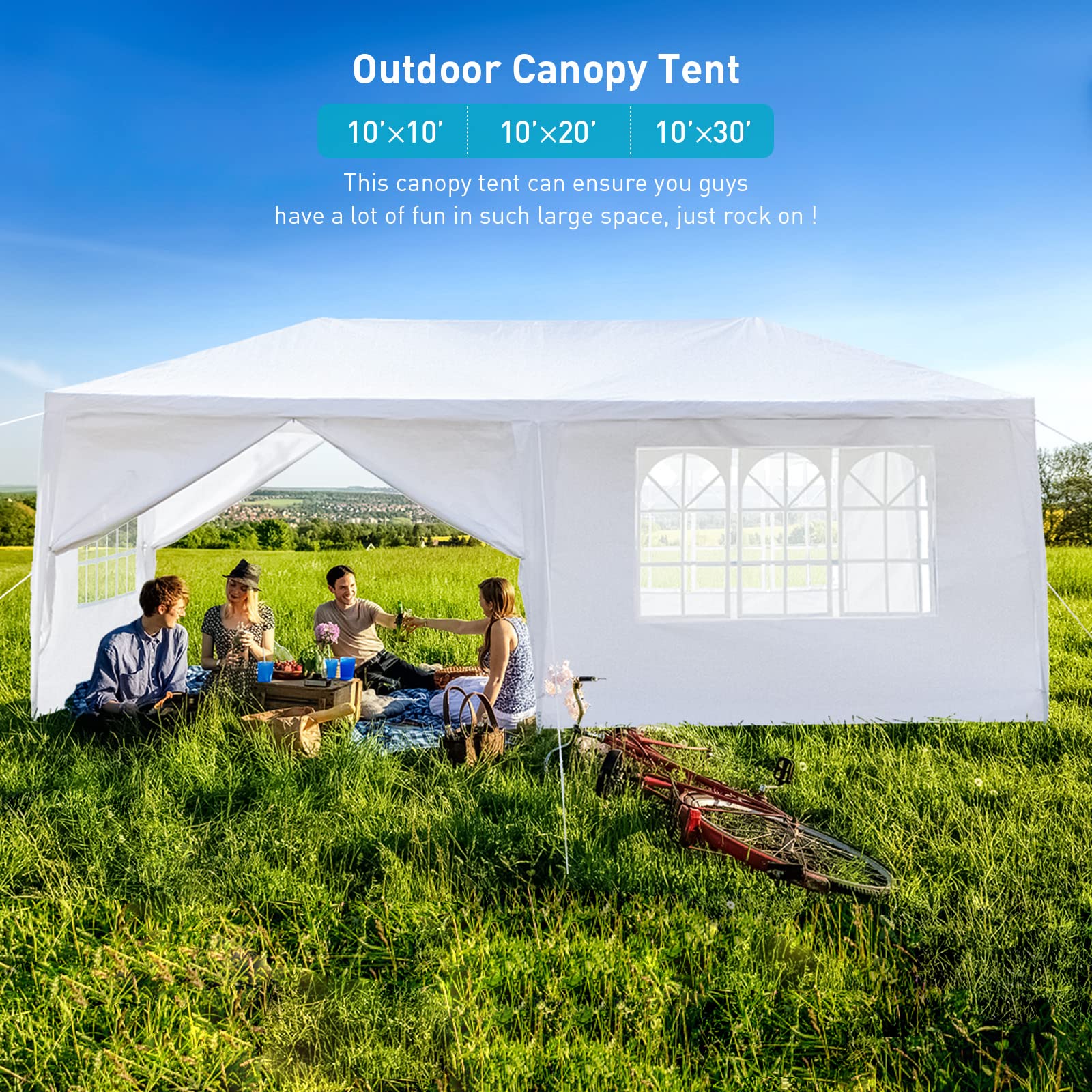BNSPLY 10x20 FT White Outdoor Party Tent - Large Wedding & Birthday Canopy with 6 Removable Sidewalls & Transparent Windows - Perfect for Garden Events, Backyard Parties, Patio Gatherings and Outdoor Celebrations
