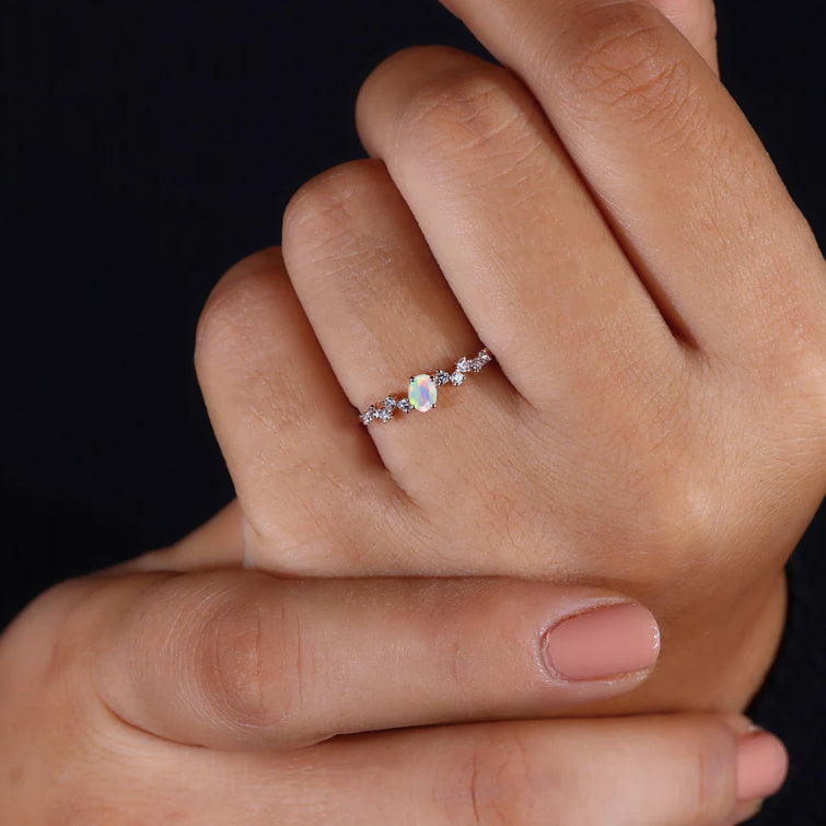 Natural Fire Opal Wedding Ring with Small Cubic Zirconia - Elegant Engagement & Promise Ring for Women, Perfect for Anniversaries & Romantic Occasions