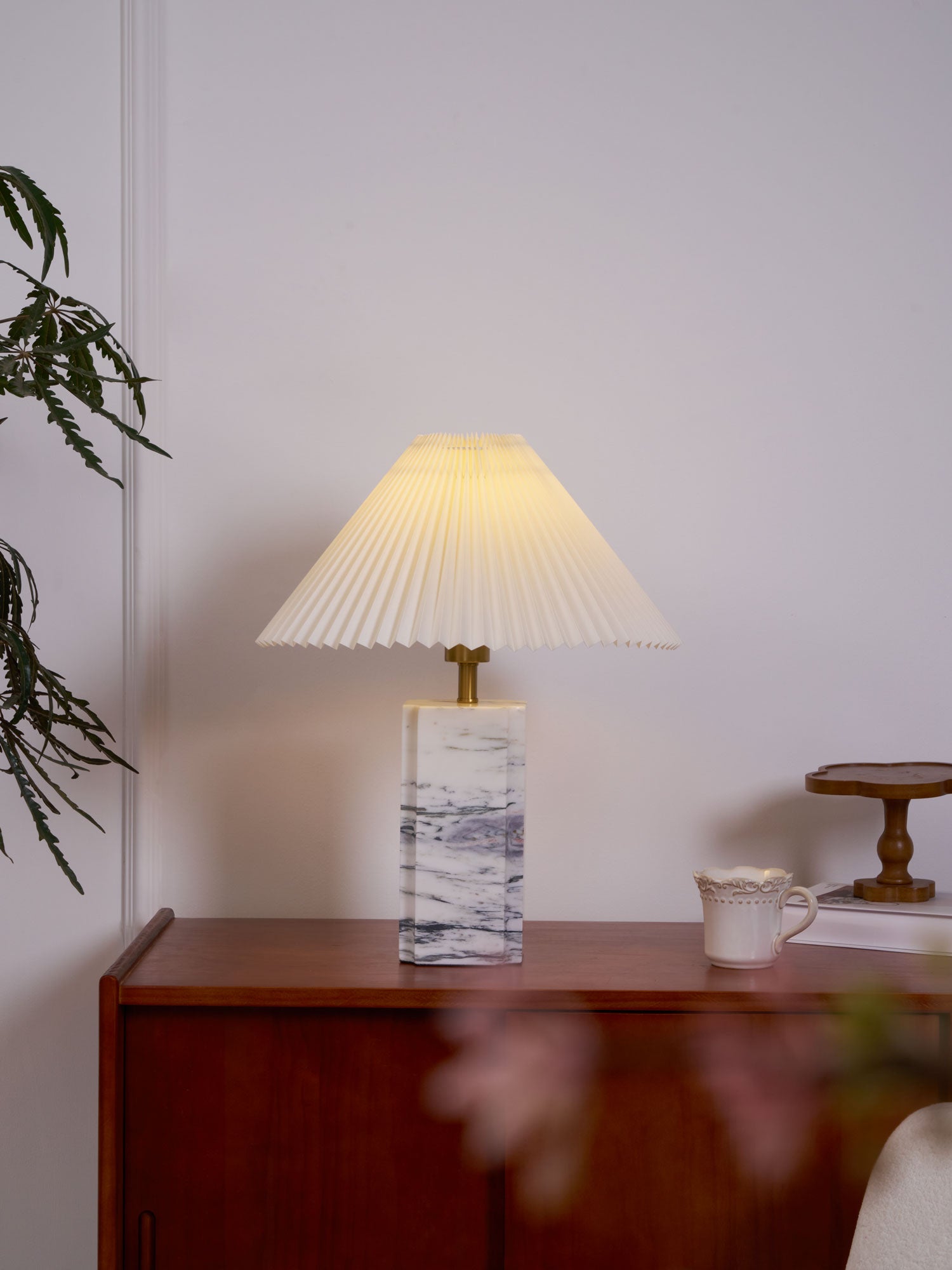 Bianca Marble Table Lamp - Elegant Home Decor Lighting for Bedroom, Living Room & Office | Modern Nightstand Lamp with Natural Stone Base