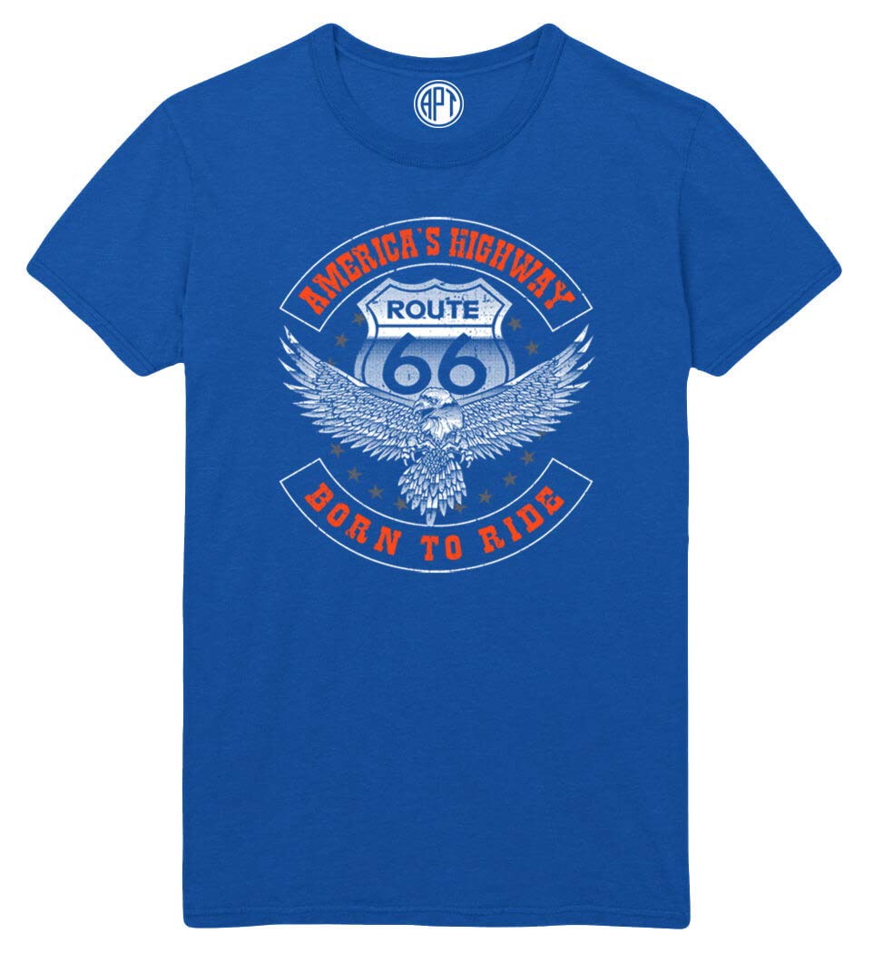 Vintage Route 66 Printed T-Shirt | Born to Ride America's Highway | Retro Motorcycle & Road Trip Tee for Men & Women