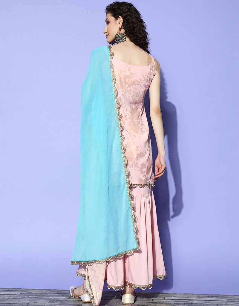 Elegant Baby Pink Crepe Suit Sharara for Women - Stylish Indian Ethnic Outfit for Weddings, Parties & Festive Occasions