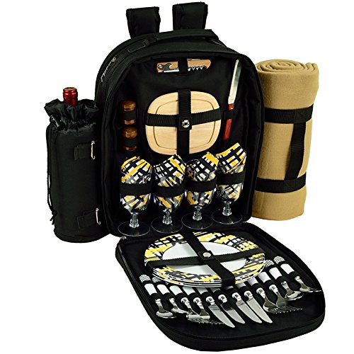 4 Person Picnic Backpack Set with Blanket - Complete Outdoor Picnic Equipment for Camping, Hiking & Beach Outings - Perfect for Family Gatherings & Romantic Dates