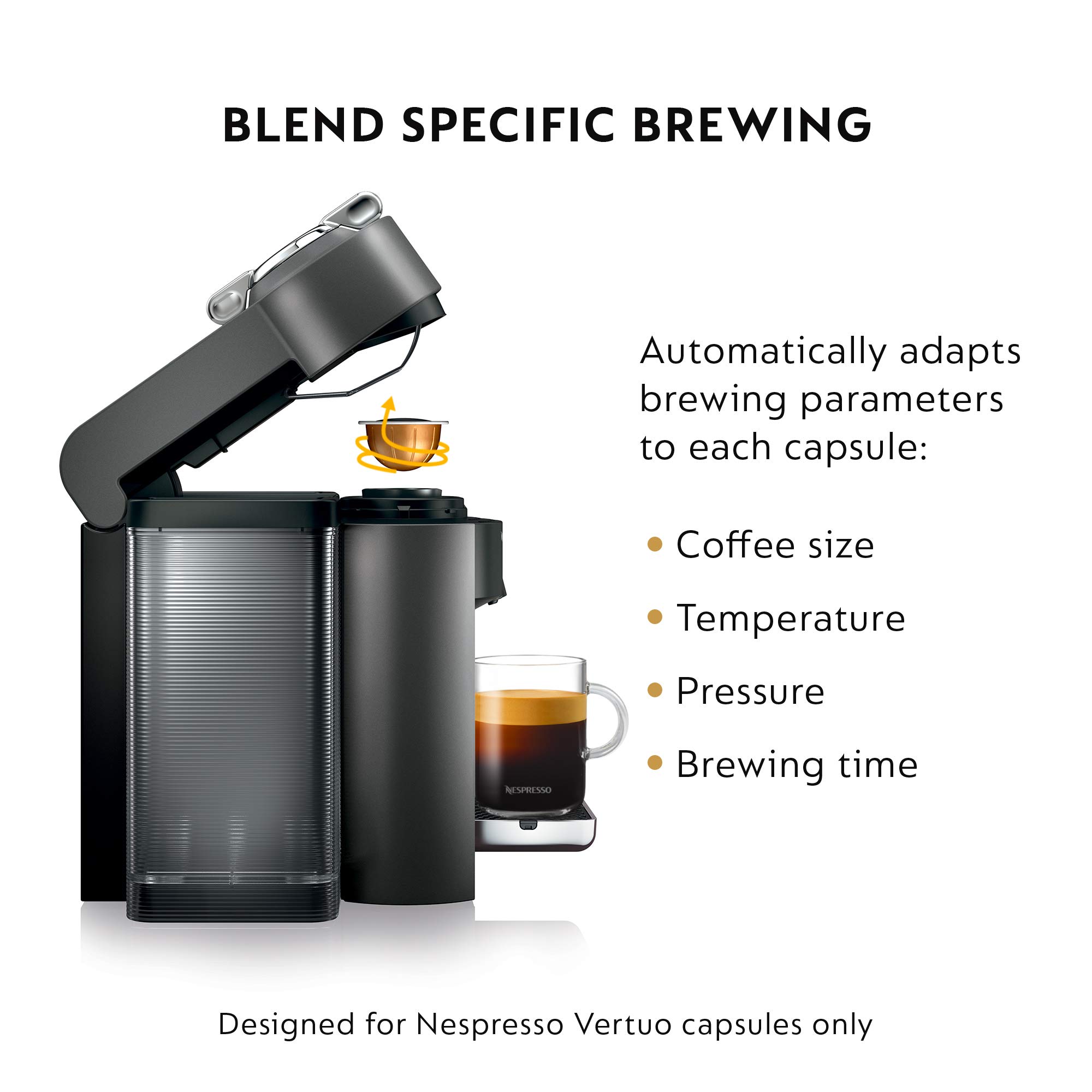 De'Longhi Nespresso Vertuo Coffee and Espresso Maker with 54oz (1597ml) Capacity - Graphite Metal Finish for Home & Office Use