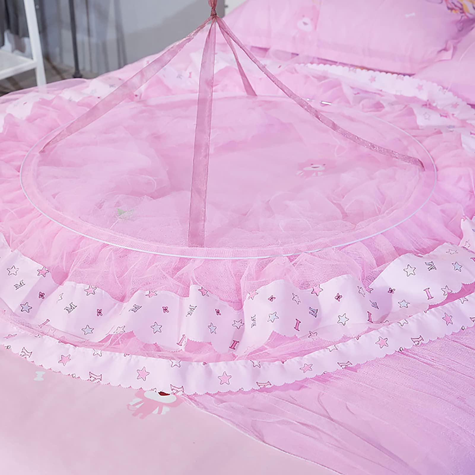 Fdit Princess Bed Canopy for Girls - White Lace Mosquito Net with Round Dome Design, Foldable & No Punching Needed - Perfect for Kids' Bedrooms, Sleepovers & Nursery Decor