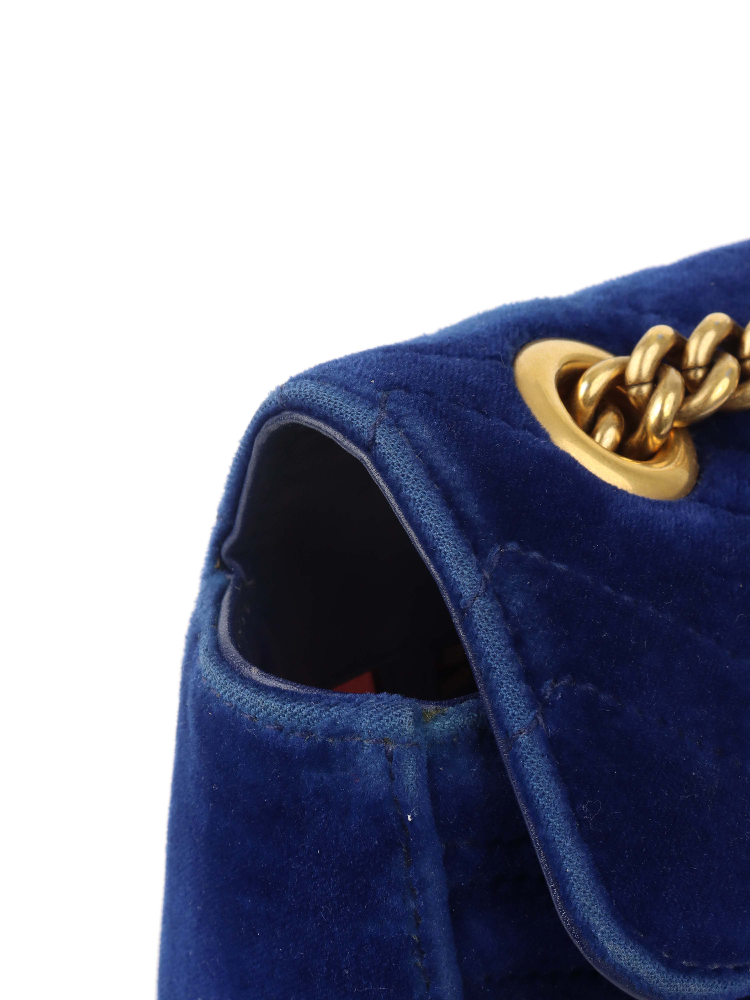 Gucci Blue Velvet Marmont Shoulder Bag for Women | Luxury Designer Handbag | Perfect for Evening Parties, Date Nights & Special Occasions