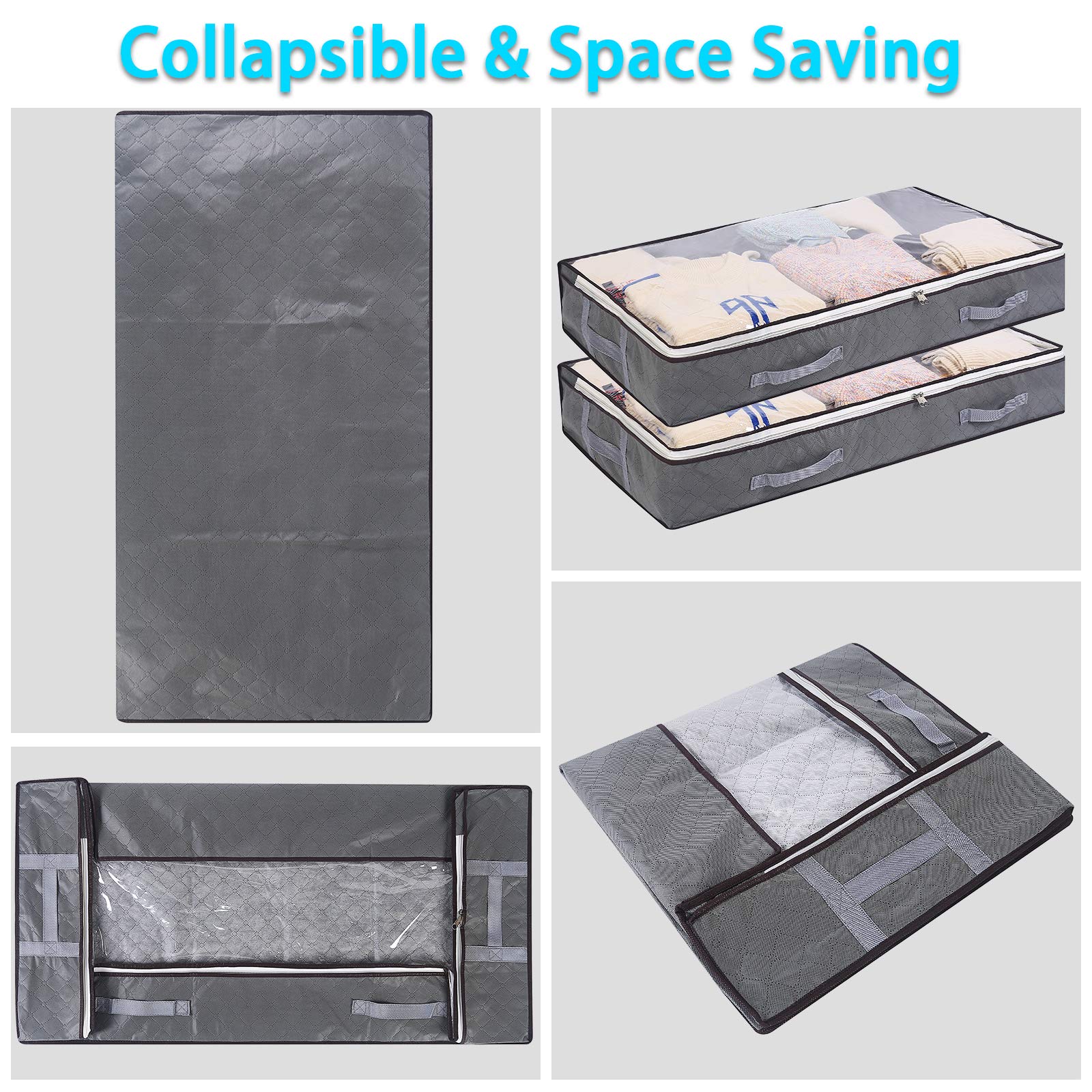 Vieshful 8 Pack Underbed Storage Bags - 75L Large Capacity Foldable Clothes Organizer with Clear Window, Reinforced Handles & Zipper - Space Saving Non-Woven Fabric for Comforters, Blankets, Bedding Storage - Perfect for Dorm, Apartment & Seasonal Clothes Organization