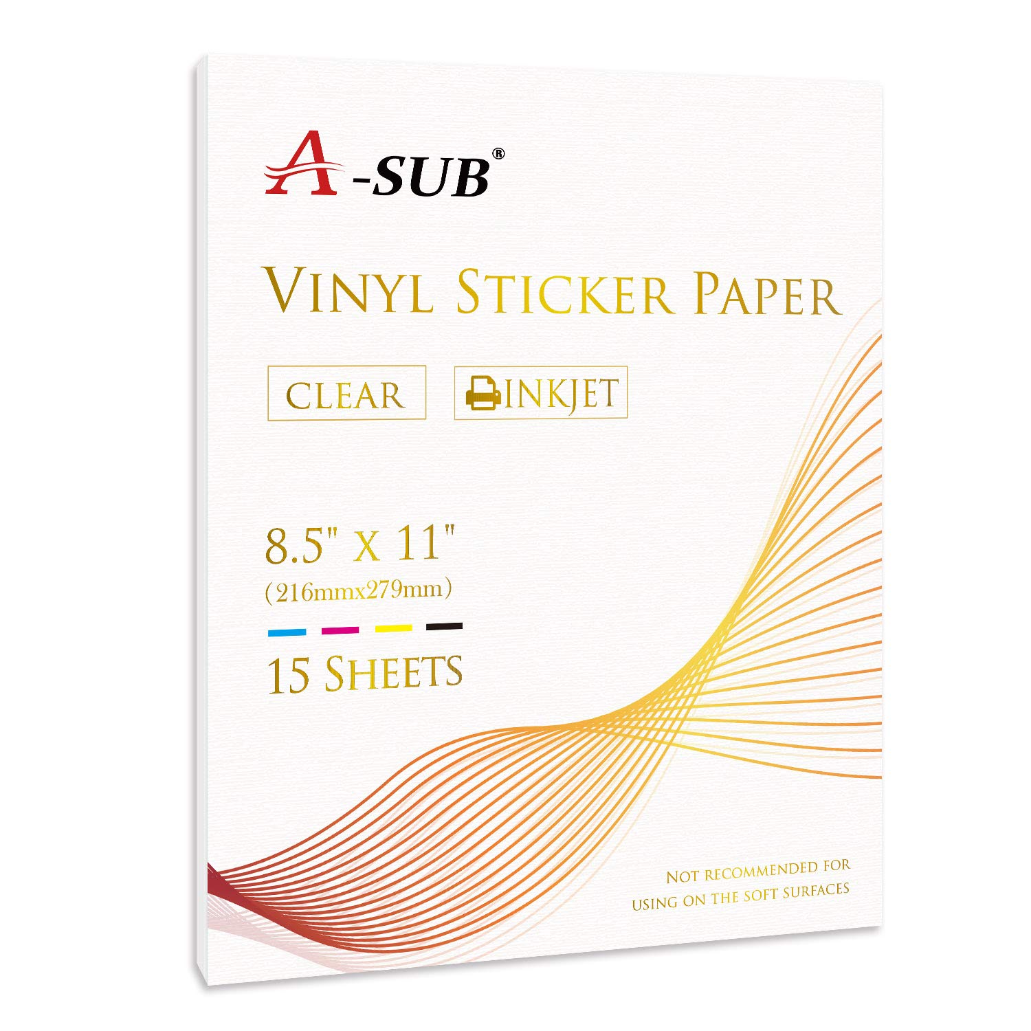 A-SUB Waterproof Printable Vinyl Sticker Paper Bundle - Glossy & Clear Inkjet Sticker Sheets for DIY Crafts, Labels, Decals & Scrapbooking Projects