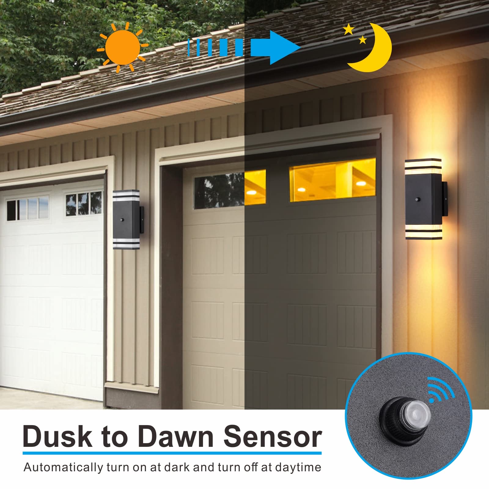 2 Pack Dusk to Dawn Sensor LED Wall Lights - 10W 2700K Warm White Aluminum Outdoor Wall Sconce - Weatherproof Modern Exterior Lighting for Porch, Patio, Garage & Entryway - Perfect for Nighttime Safety & Home Security