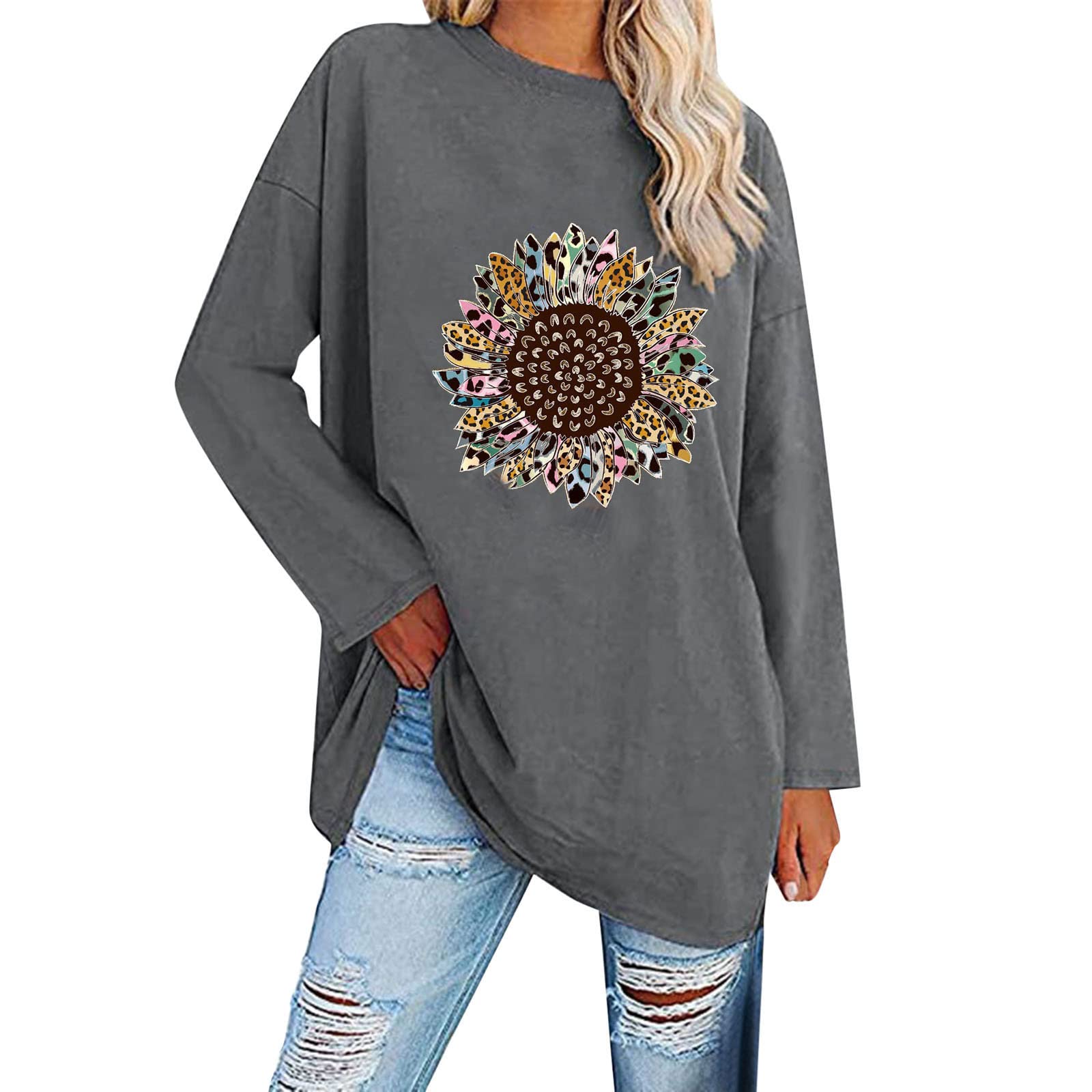 Women's Long Sleeve T-Shirts & Blouses - Fall Work Tops, Casual Crew Neck Loose Fitting Tunic Tops for Office, Weekend & Everyday Wear