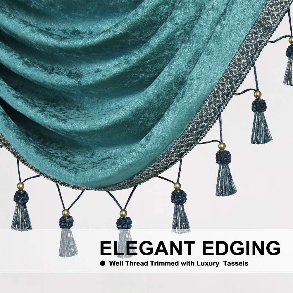 ELKCA Thick Chenille Window Curtain Valance - 89 Inch Wide Turquoise Waterfall Valance Panel for Living Room & Bedroom - Soft Thermal Insulating Home Decor for Windows, Doors, and Patio