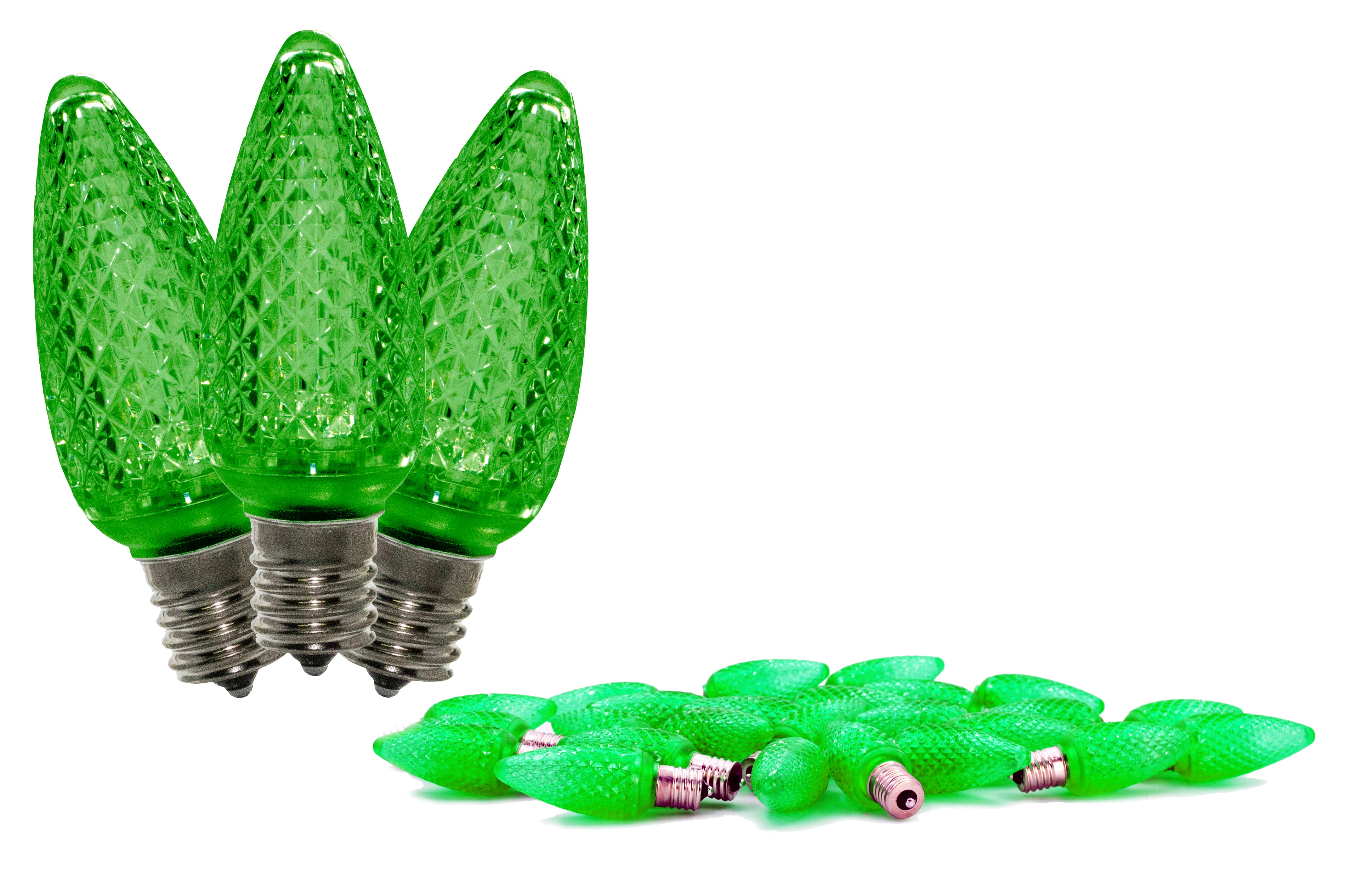 25 Pack C9 Faceted Green LED Retrofit Christmas Lights - Energy Efficient Outdoor Holiday Decor for Roof, Trees & Yard