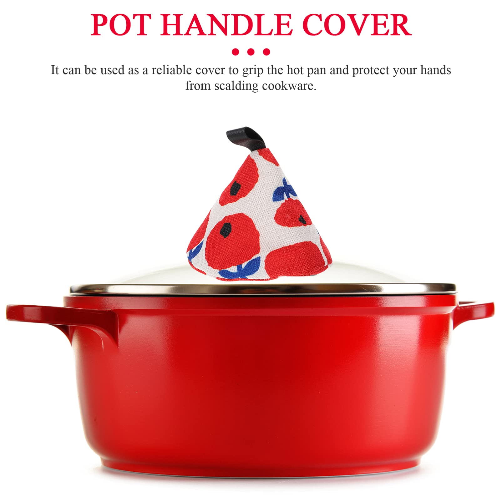 2-Pack Heat-Resistant Oven Gloves - Cotton-Polyester Blend, Triangle Design, Red (4.32x3.54x3.54in) - Pot Handle & Lid Cover for Cooking, Baking, Grilling & Kitchen Safety