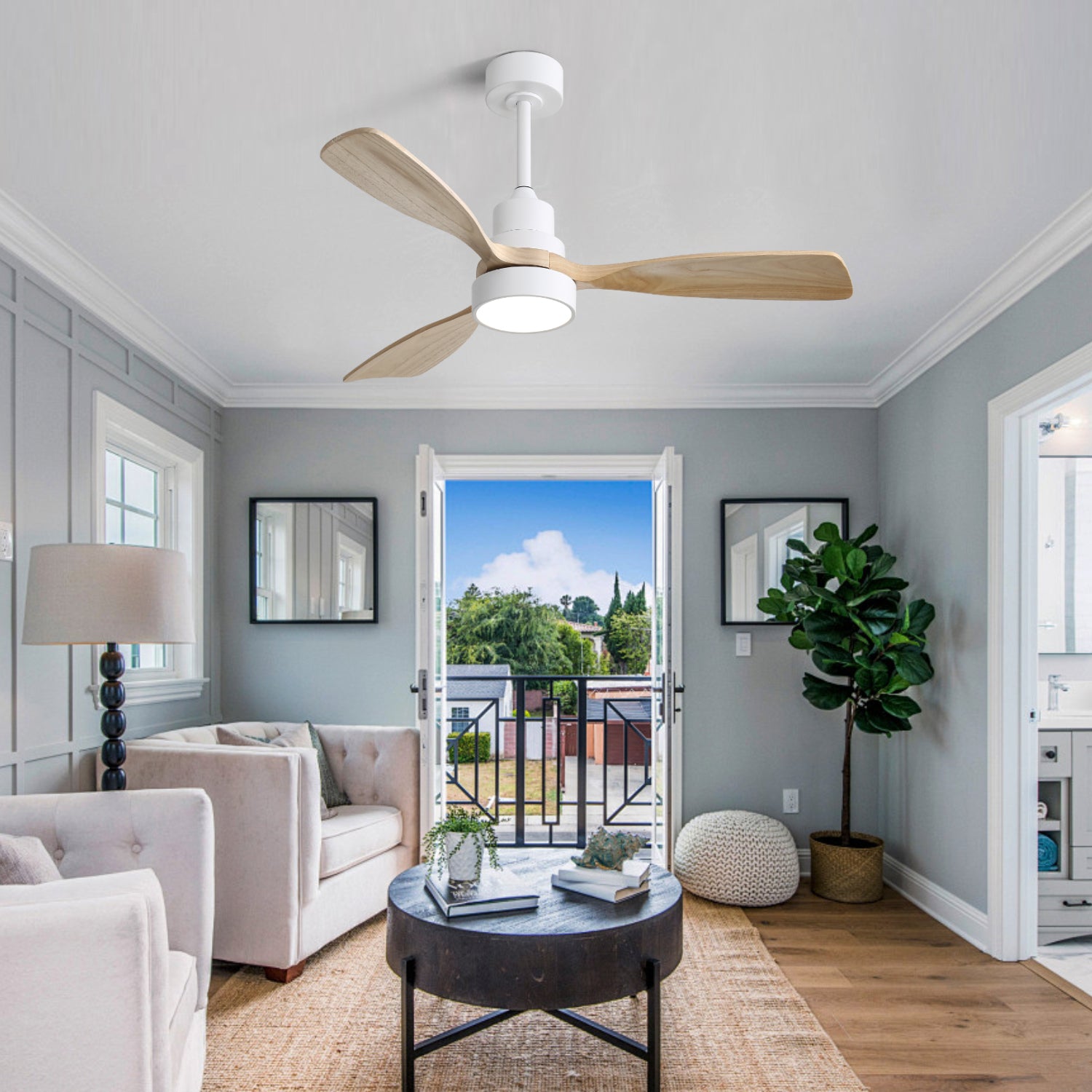 48 Inch Indoor Ceiling Fan With Light - 3 Solid Wood Blades, Remote Control, Reversible DC Motor - Perfect for Living Room, Bedroom & Home Office - Quiet & Energy Efficient Cooling Solution
