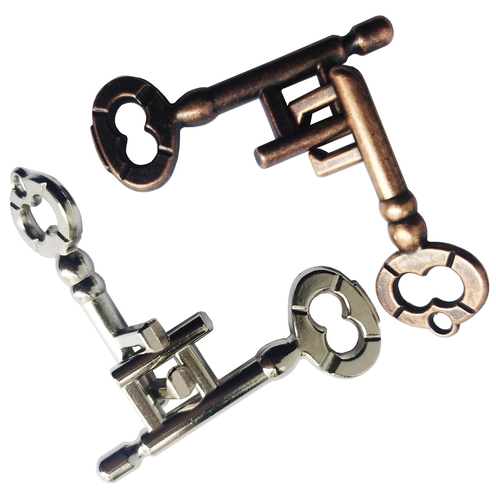 3D Metal Brain Teaser Puzzle - Interlocking IQ Lock Challenge for Adults (Gold/Silver Key) | Educational Toy for Stress Relief & Cognitive Training | Perfect for Office, Home & Party Games