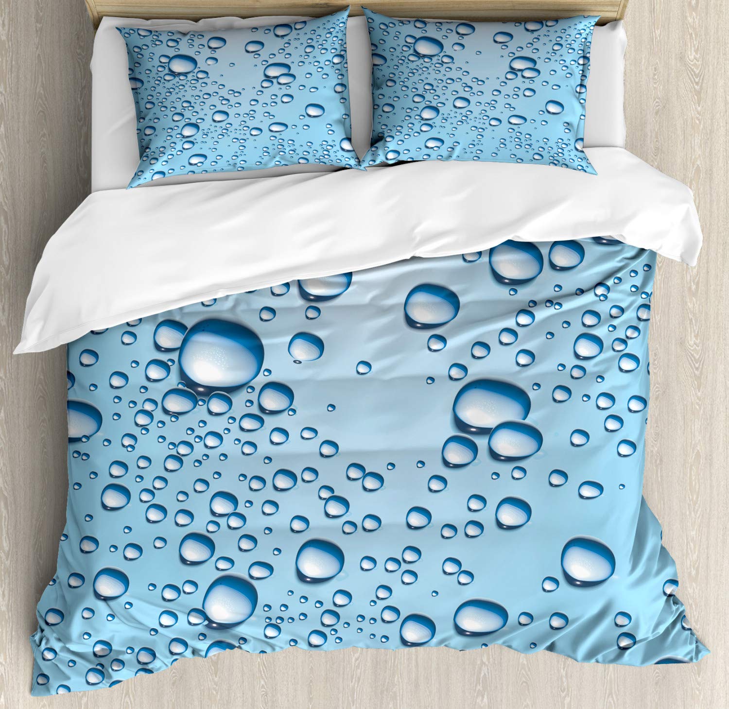 Ambesonne Modern Duvet Cover Set - King Size 2-Pack with 4 Pillowcases, Ice Cold Soda Drink Water Drop Design in Pale Blue & White - Perfect for Contemporary Bedrooms, Guest Rooms & Vacation Rentals