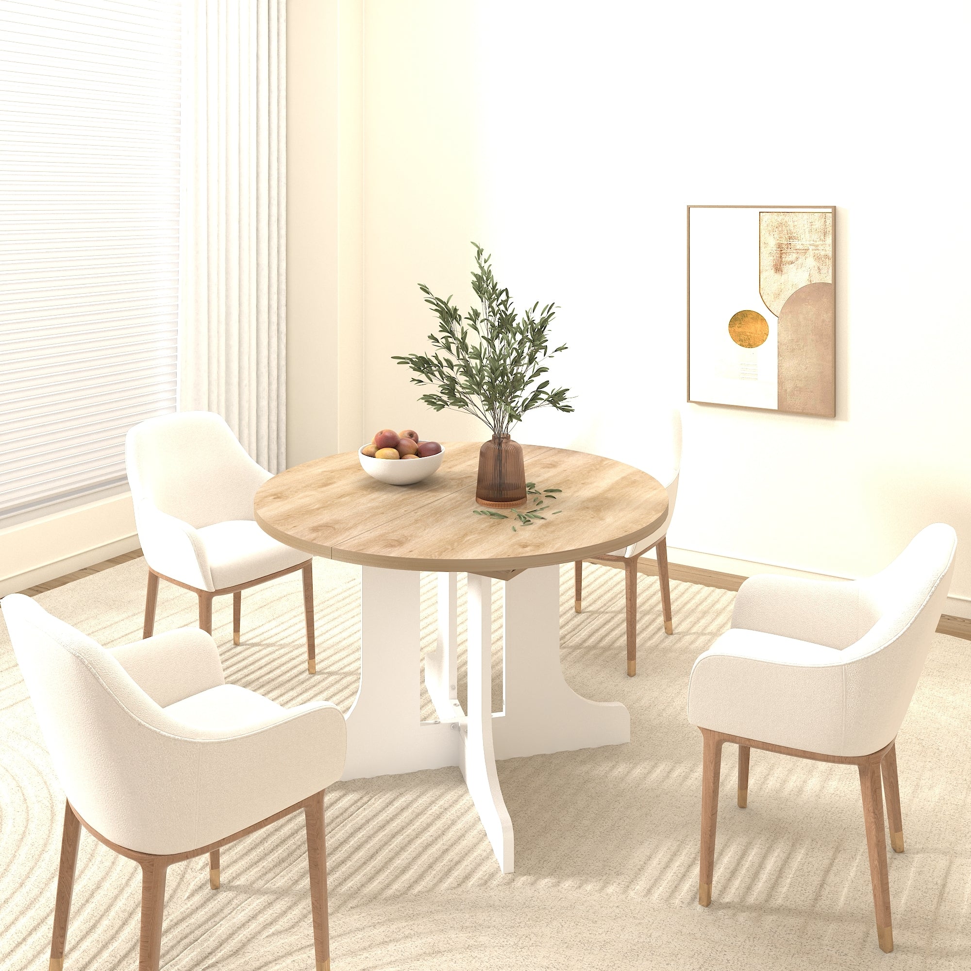 Expandable Farmhouse Dining Table 59x43 Inch Oval Table with Removable Leaf & X-Shaped Trestle Base - Perfect for Kitchen, Dining Room, and Rustic Home Decor (White)