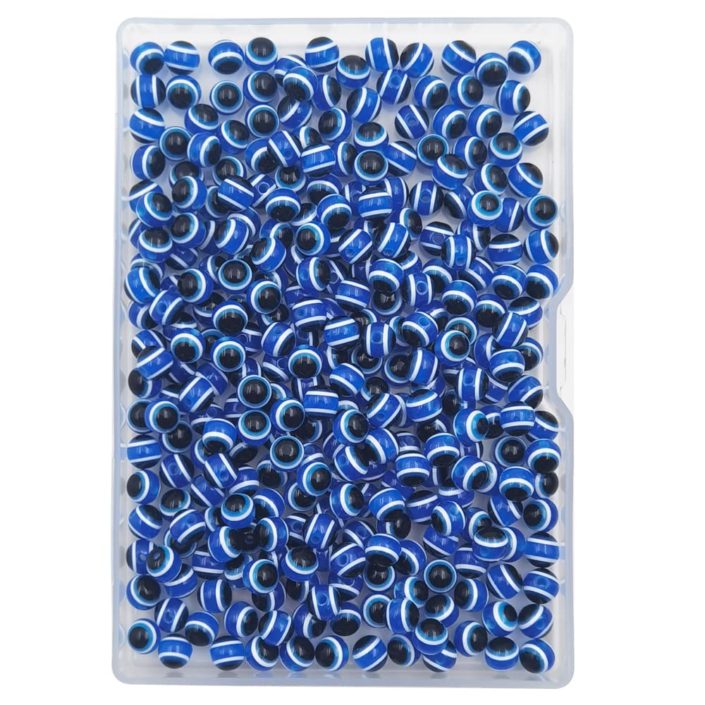 300 Pieces 6mm Blue Round Resin Turkish Evil Eye Beads - DIY Jewelry Making Supplies for Bracelets, Necklaces & Good Luck Charms - Perfect for Crafting, Gifts & Spiritual Protection