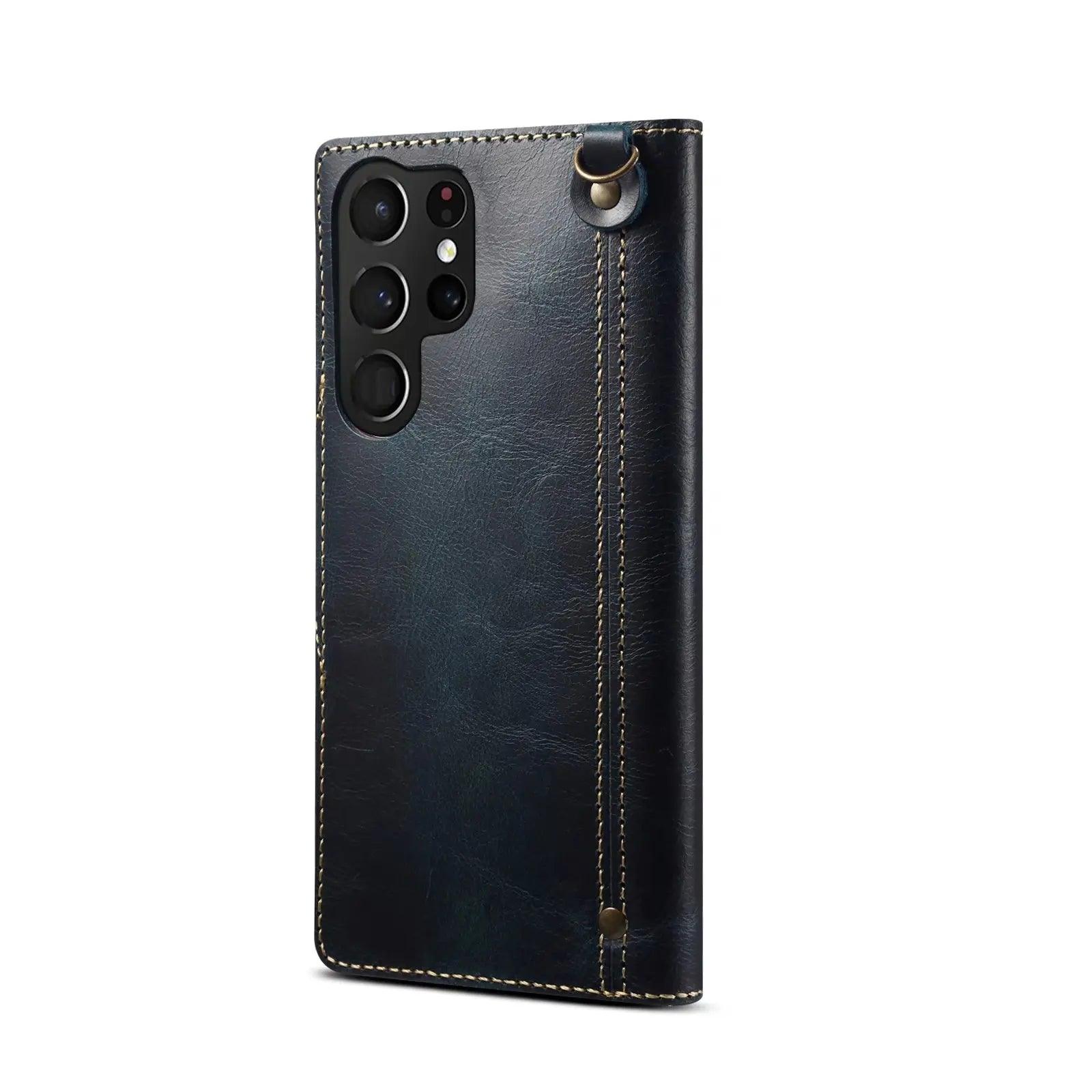 Premium Galaxy S24 Genuine Cowhide Leather Wallet Case - Slim Protective Cover with Card Slots for Daily Use & Travel