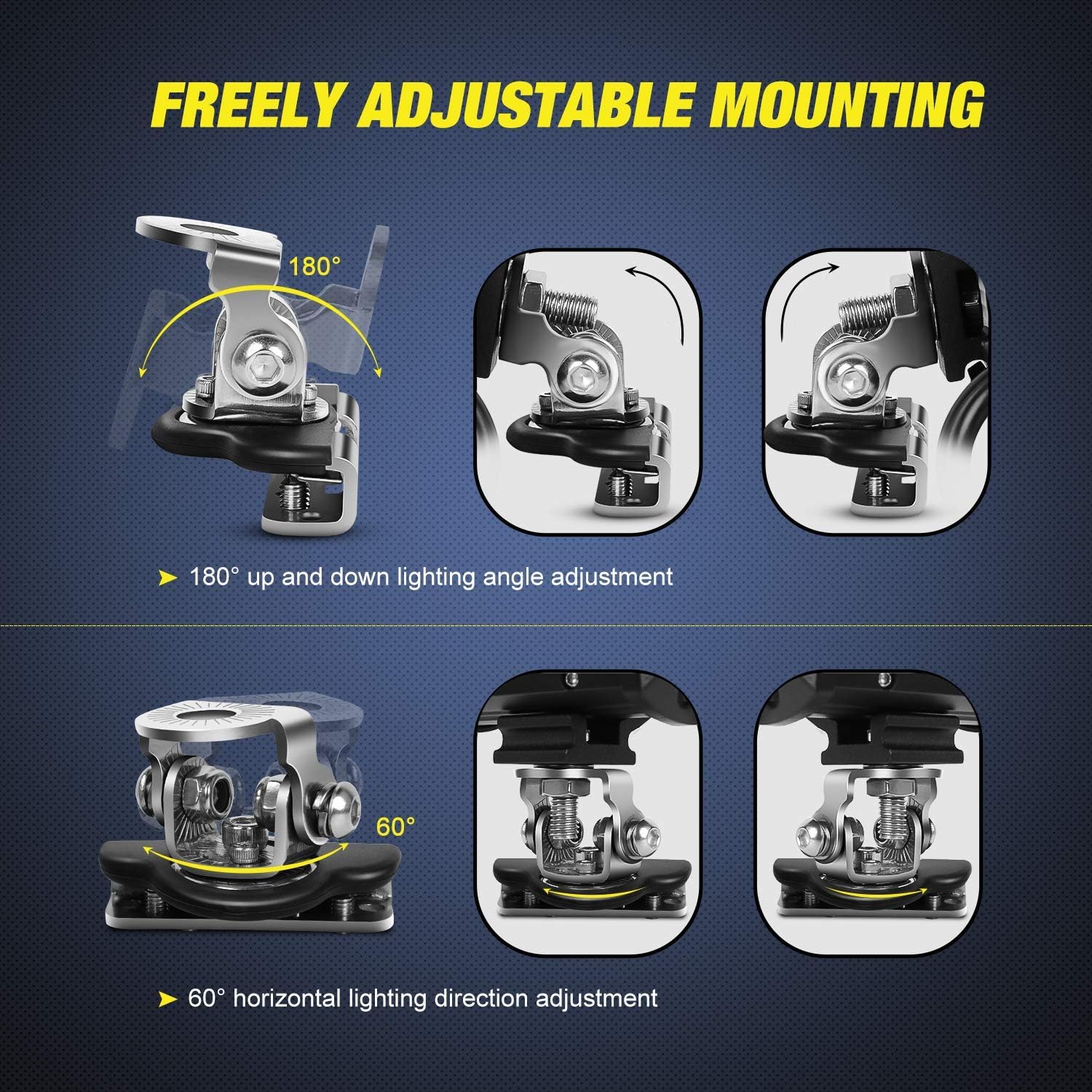 4 Inch 60W Triple Row Spot Flood LED Pod Lights (Pair) with Pillar Hood Bracket Clamp Holder | 16AWG Wire & 3Pin Switch | Perfect for Off-Road Trucks, ATVs, UTVs, Boats, and Marine Applications