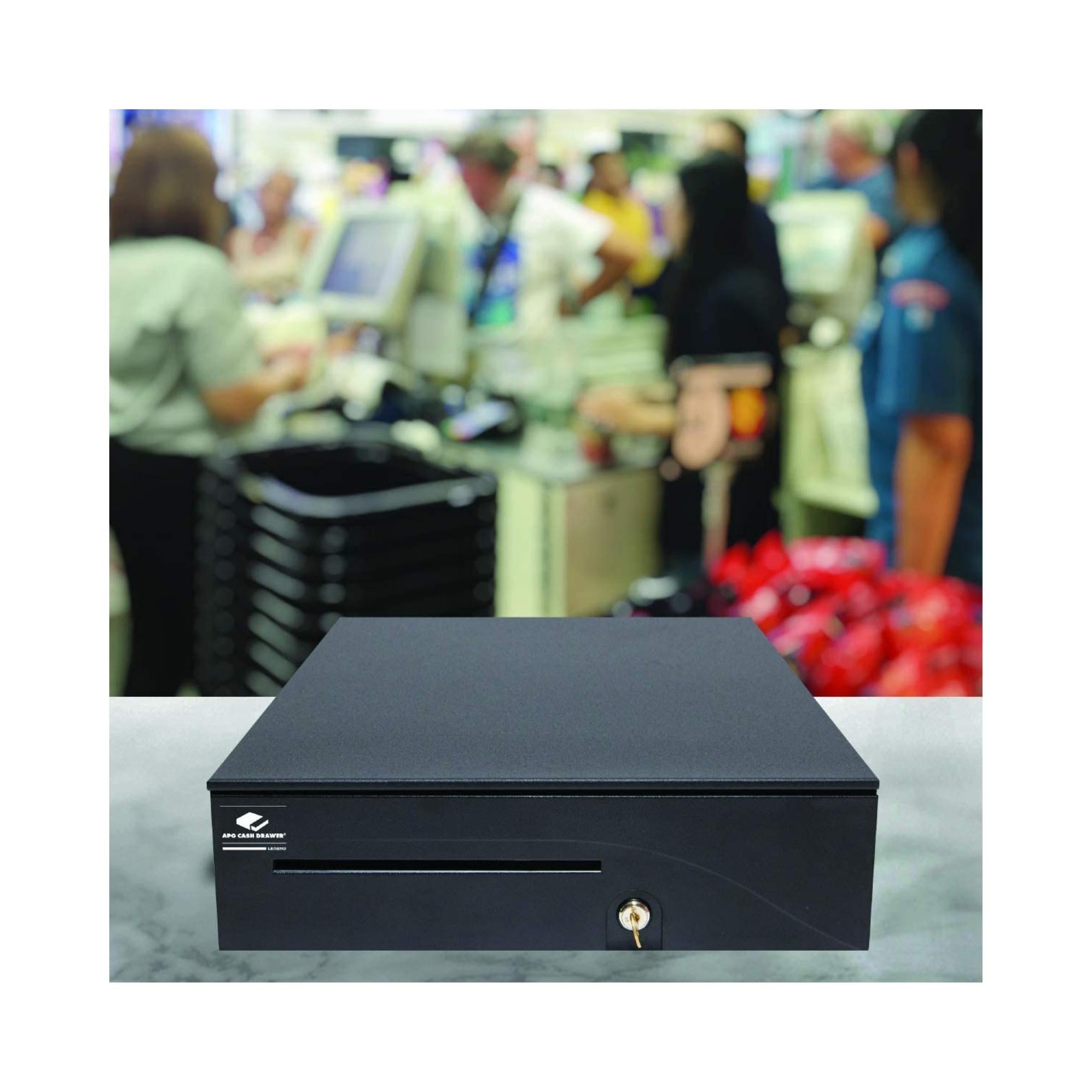 APG Dual Media Slot MultiPro Black 1616 Cash Drawer - Heavy Duty POS Cash Register Tray for Retail Stores & Restaurants - Secure Bill & Coin Storage with Locking Mechanism