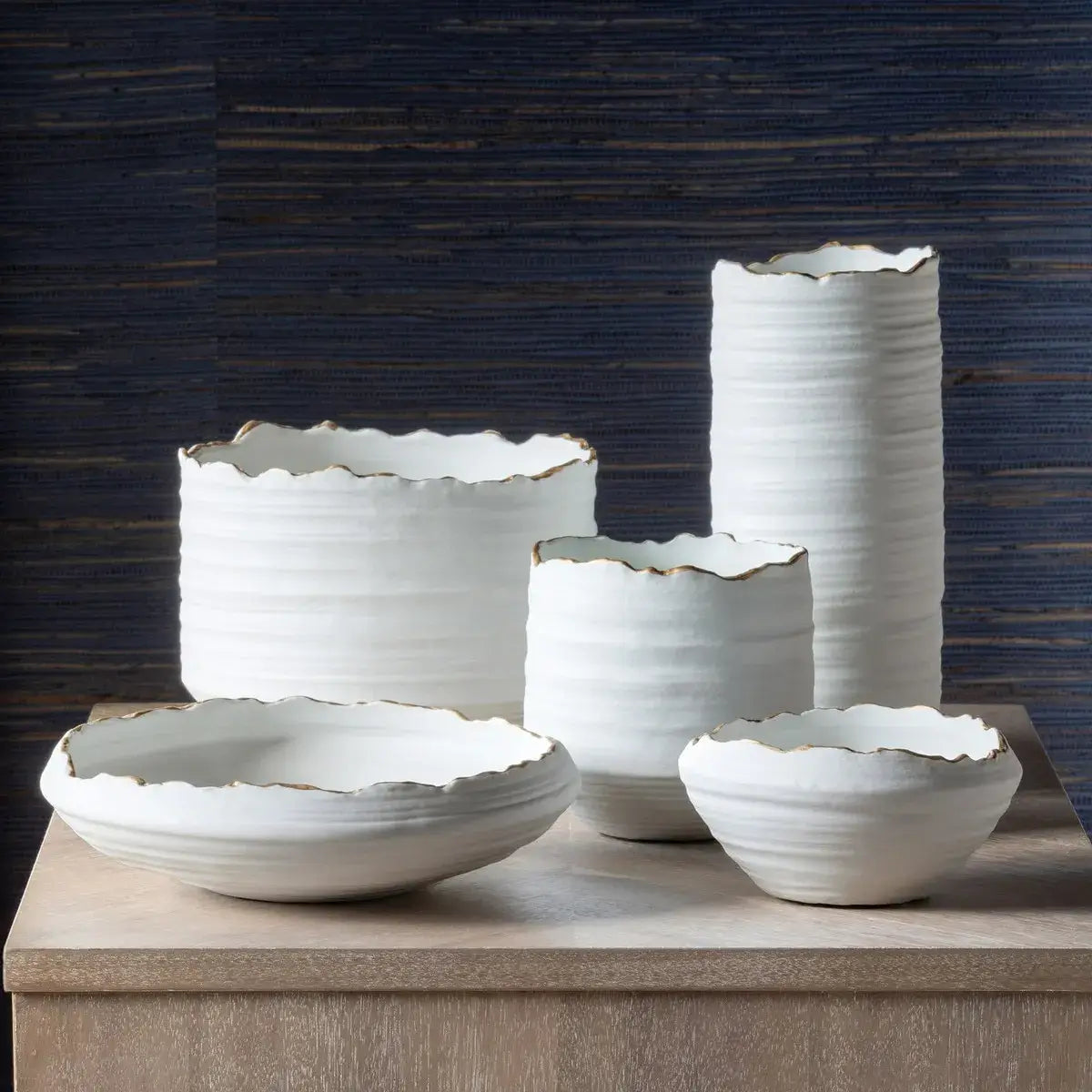 Elegant Gold Rim Organic Ceramic Vase - Perfect for Home Decor, Wedding Centerpieces & Boho Chic Interiors
