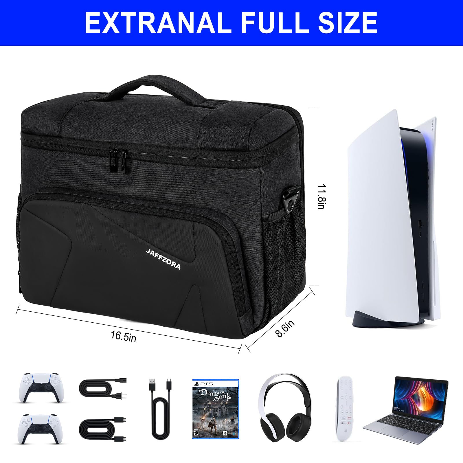 Jaffzora PS5 Carrying Case - Travel Bag for PS5/PS5 Pro/PS5 Slim & 15.6