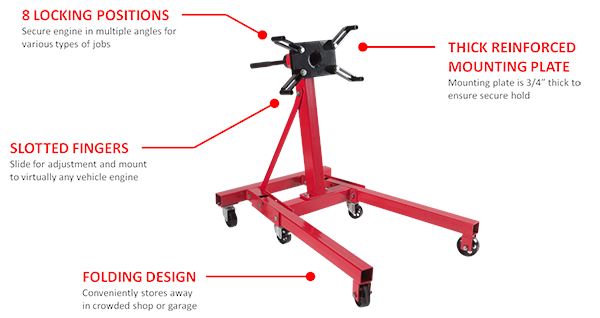 Aiko 1 Ton Foldable Engine Stand - Heavy Duty Car Engine Hoist & Support for Auto Repair Shops & DIY Garage (Model AM ES 1T) | Perfect for Engine Rebuilding, Maintenance & Storage
