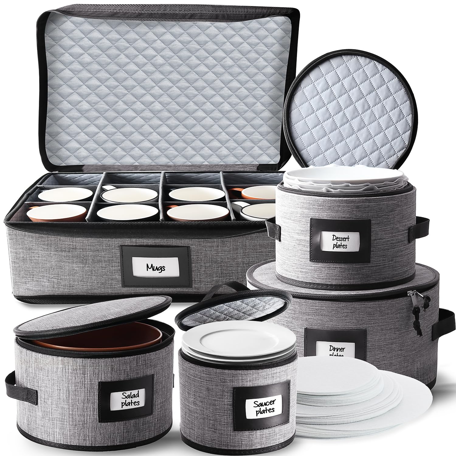 Premium 5-Piece Fine China Storage Set – Hard Shell Stackable Dish Organizer with Dividers for Mugs, Plates & Bowls | Ideal for Moving, Seasonal Storage & Kitchen Organization