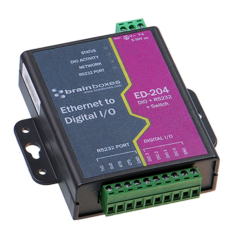 Brainboxes Ltd Ethernet 4 Digital I/O + RS232 + Switch - Industrial Automation & Control Device for PLC, SCADA & Smart Factory Applications