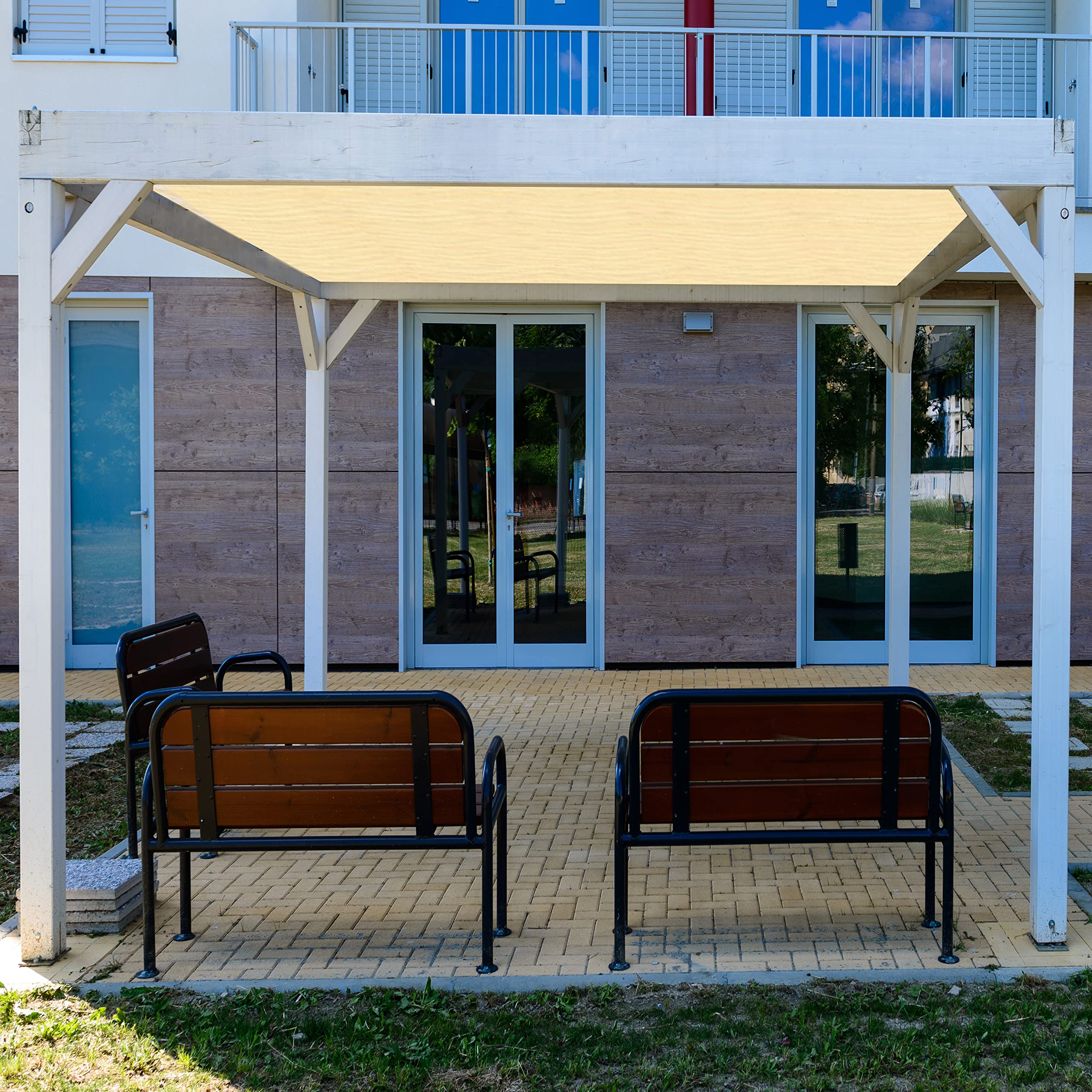 Shatex 90% UV Blocking Sun Shade Fabric - 8x16ft Beige Sunscreen Mesh for Pergola, Porch & Outdoor Cover with Clips - Perfect for Patio, Garden & Vertical Screen Protection