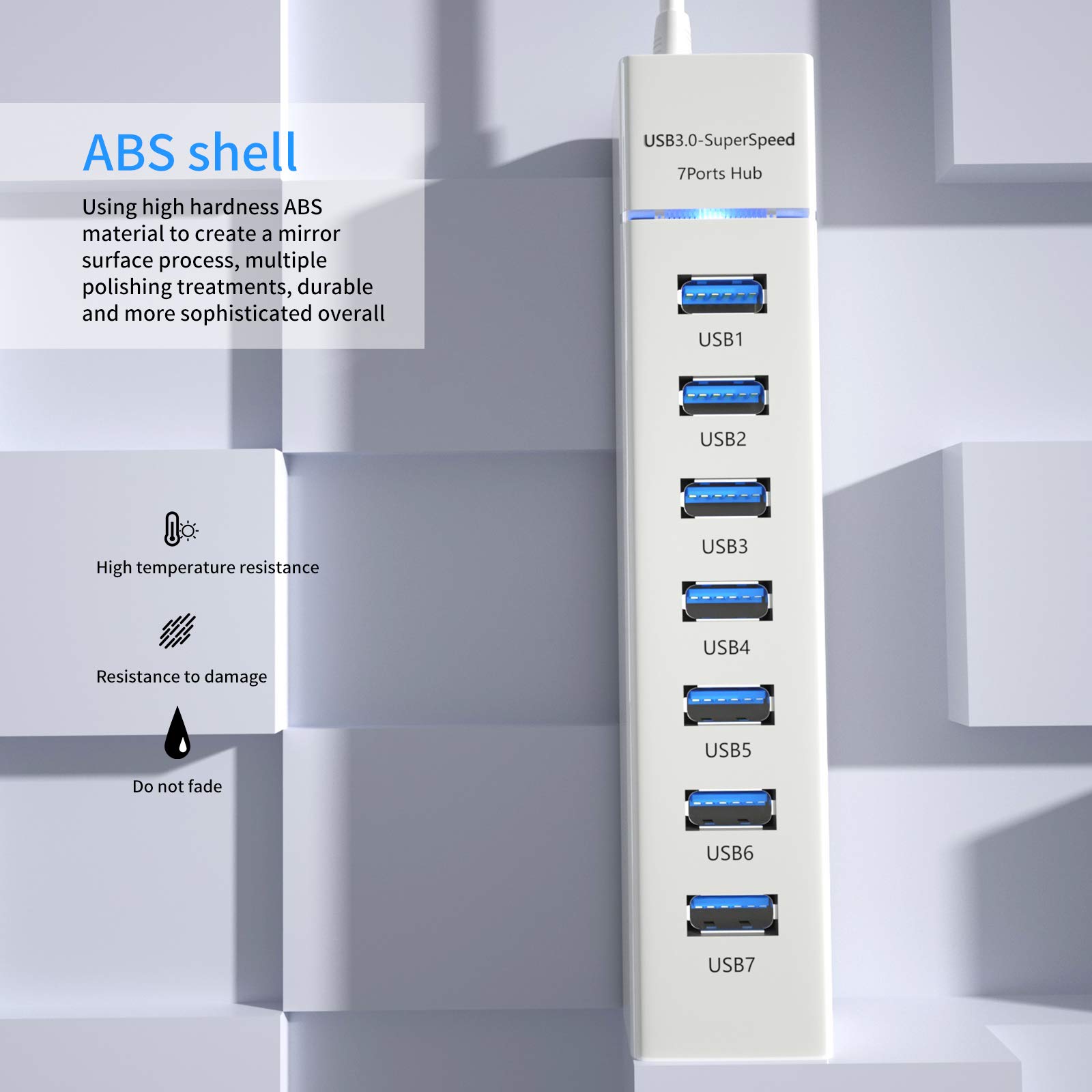 7-Port USB 3.0 Hub - 5Gbps High-Speed Splitter for MacBook, PC & Laptops - Workspace Organizer