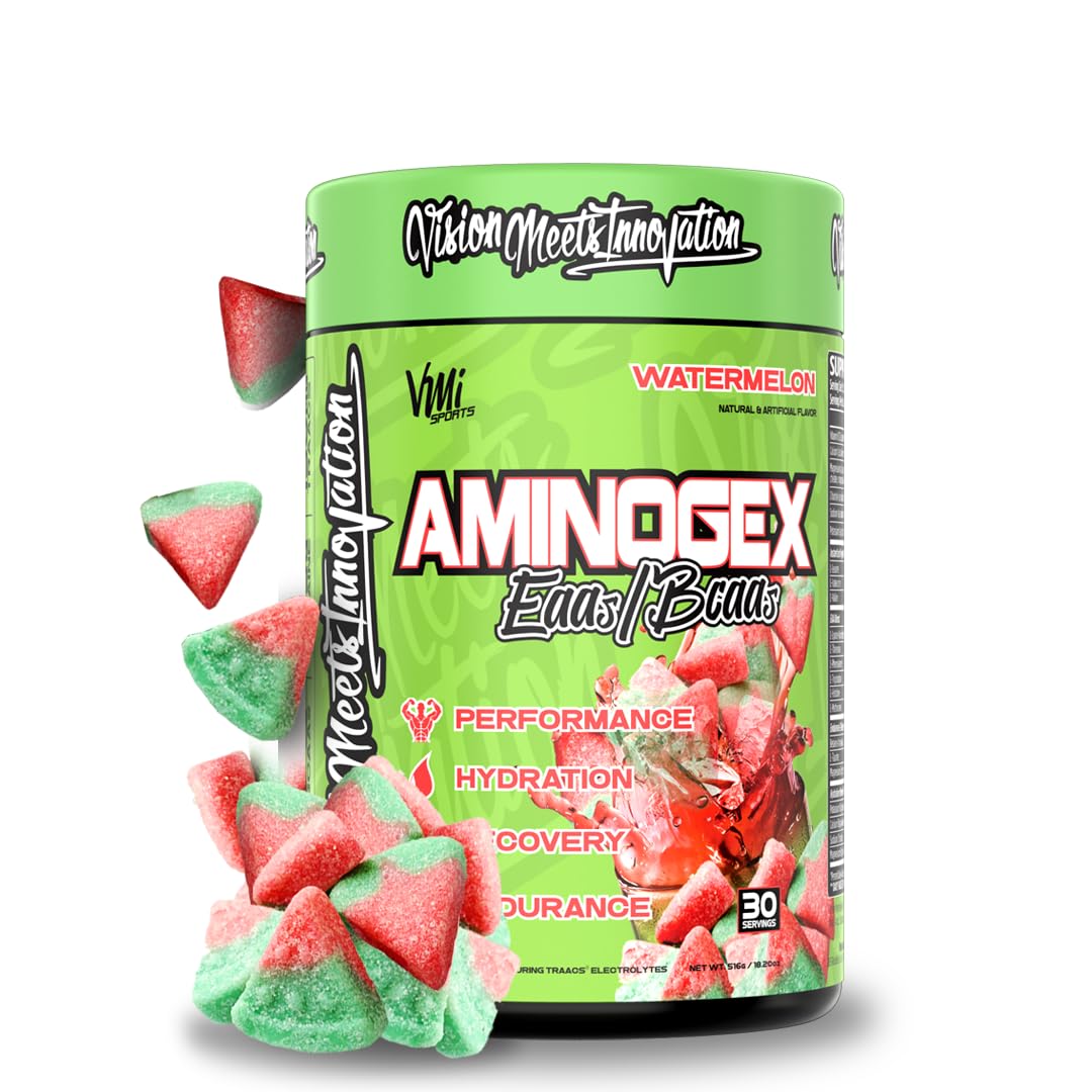 Aminogex Ultra BCAA Powder with Amino Acids, Betaine & Glutamine - Post Workout Recovery & Intra Workout Drink with Electrolytes - 30 Servings Watermelon Flavor (18.2 oz) - Ideal for Muscle Recovery, Hydration & Endurance During Intense Training