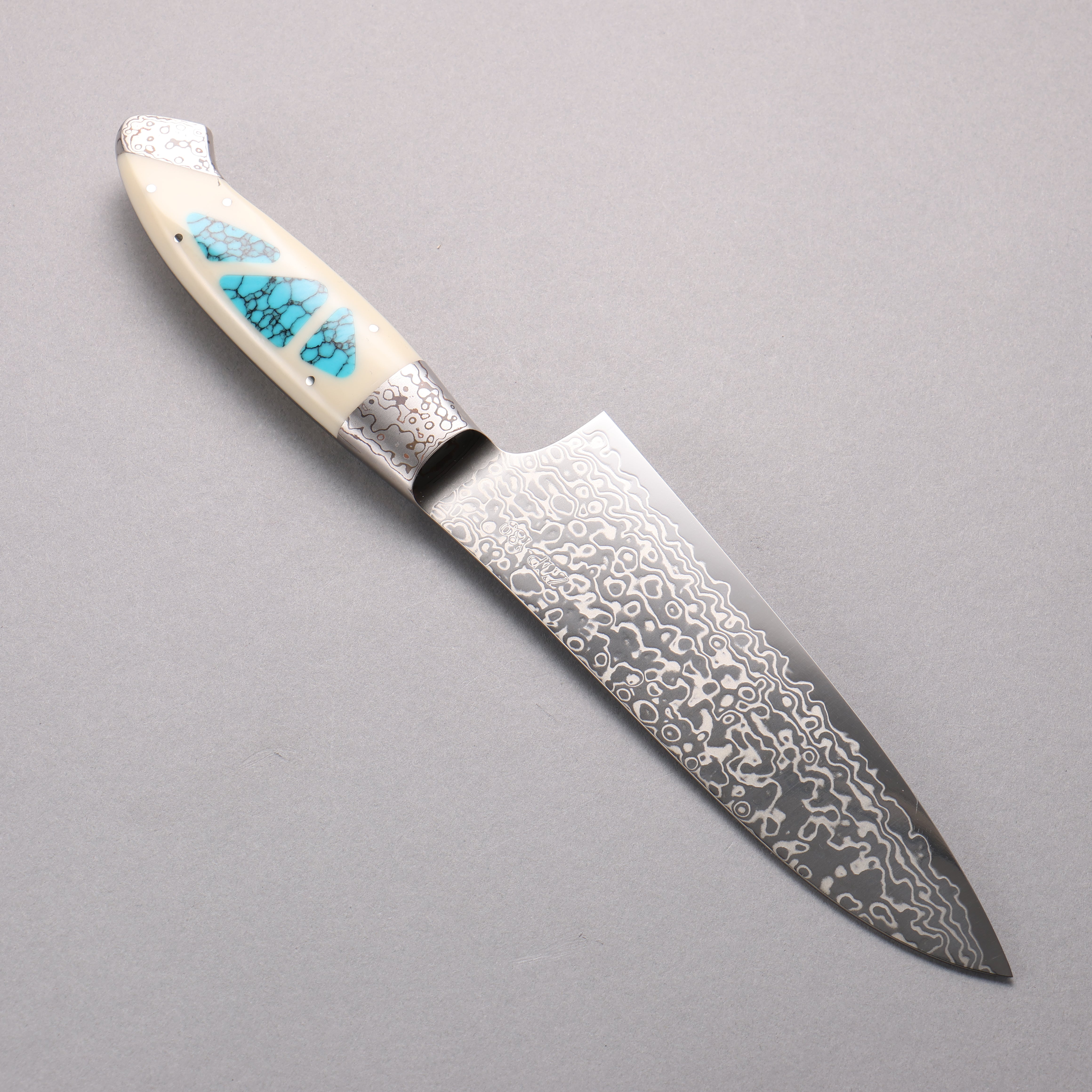 Premium Kajin ZDP-189 Damascus Steel Santoku Knife 165mm - Corian Handle with Turquoise Inlay - Japanese Kitchen Knife for Slicing, Dicing & Chopping Vegetables, Meat & Fish - Perfect Gift for Chefs & Cooking Enthusiasts