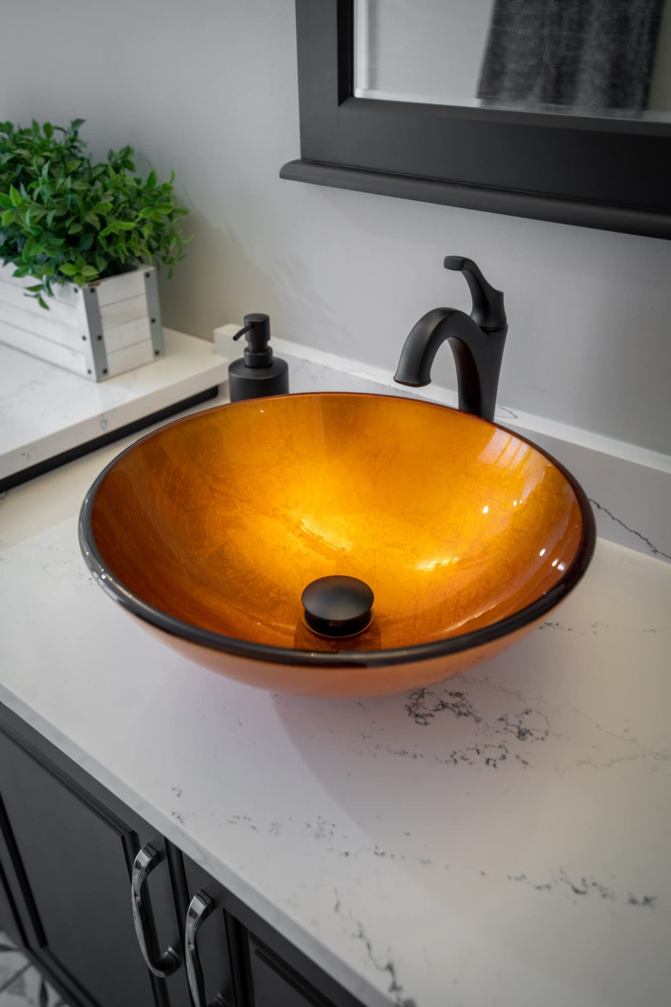 Stylish Orange Reflections Glass Vessel Sink - Modern Bathroom Vanity Sink for Contemporary Home Decor | Perfect for Powder Rooms, Guest Baths & Spa Retreats