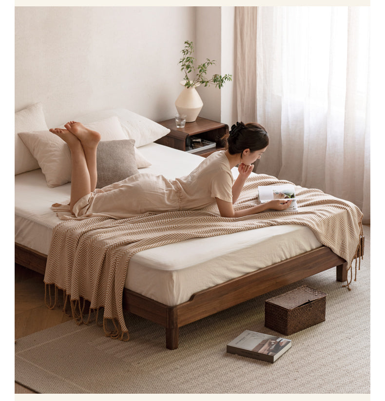 Solid Wood Platform Bed in Black Walnut & Ash - Headboard-Free Modern Bed Frame for Bedroom, Guest Room, or Dorm