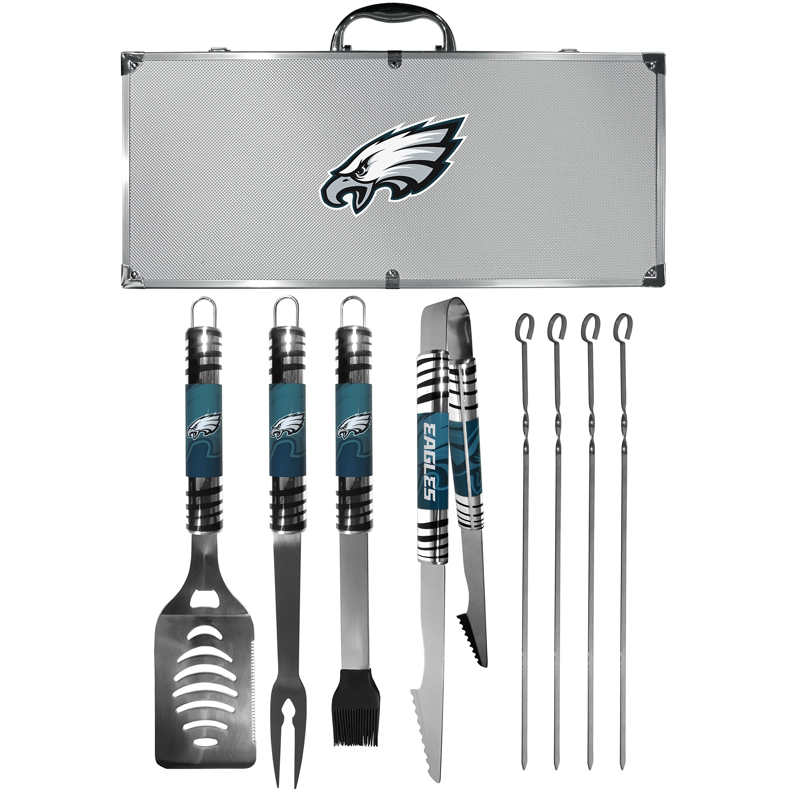 Philadelphia Eagles 8-Piece Steel Tailgater BBQ Set with Case - NFL Fan Shop Grill Accessories for Game Day, Tailgating & Outdoor Cooking - Perfect for Eagles Fans & Sports Enthusiasts