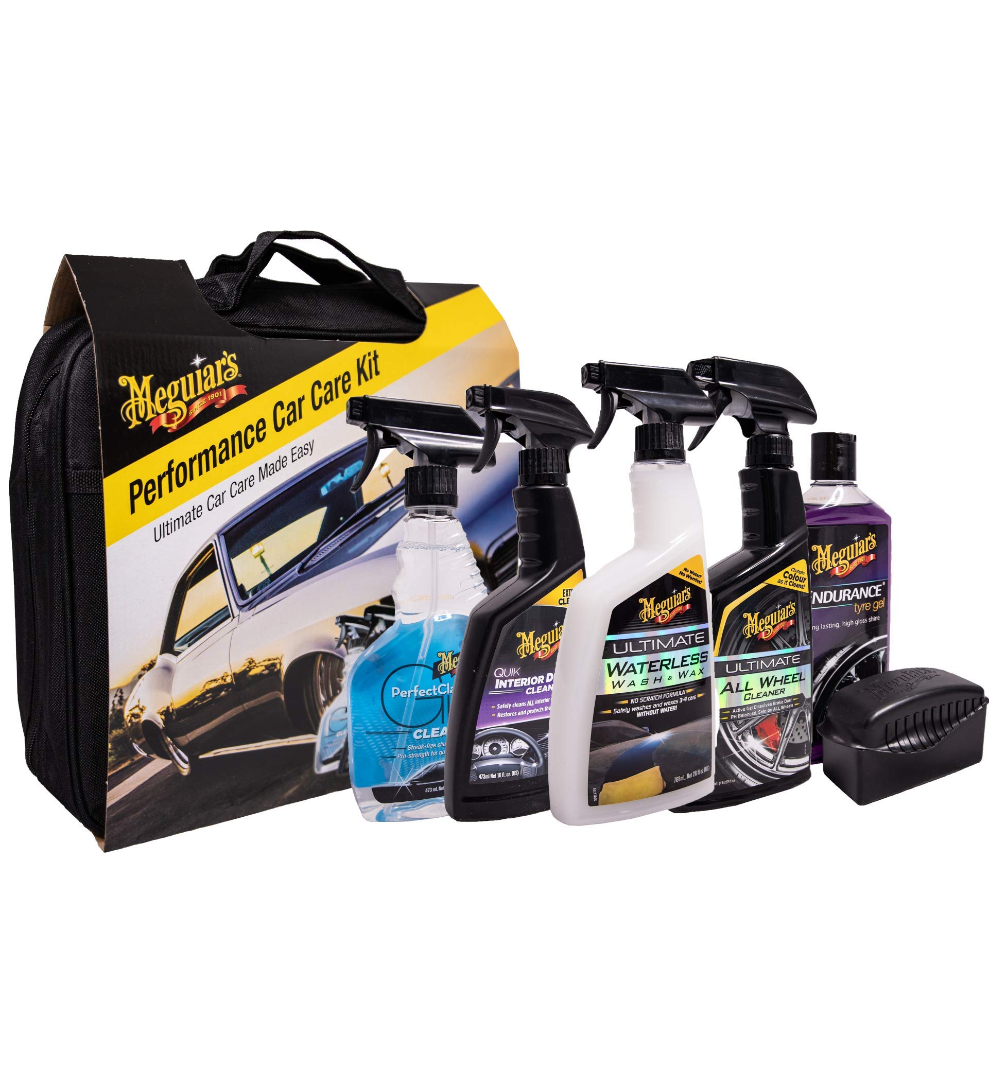 Meguiar's Complete Car Cleaning Kit - Wash, Wax, Wheel & Interior Detailing Kit with Storage Bag - Perfect for Car Wash, Waxing & Detailing at Home or Professional Use