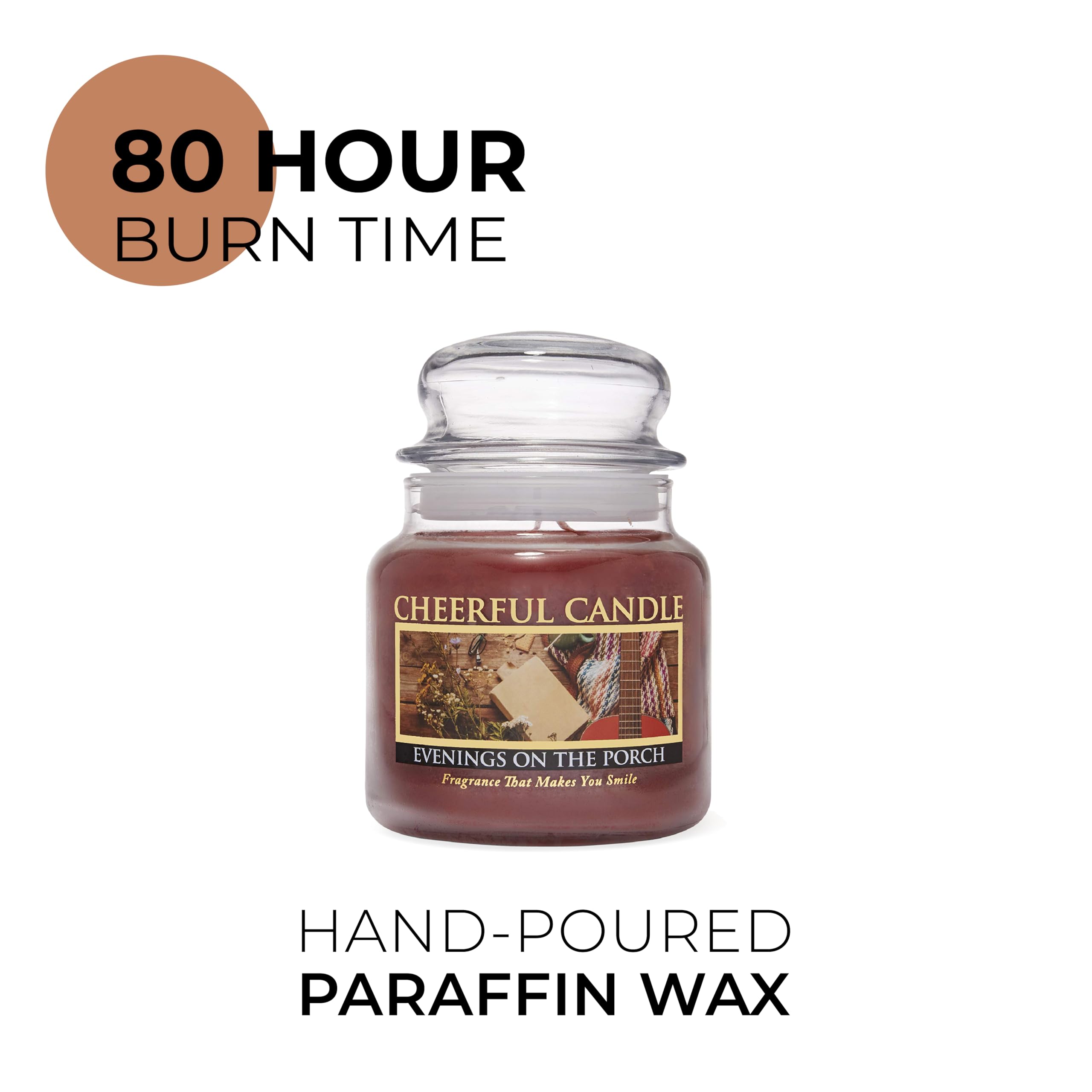 16 oz Scented Candle Jar - Cheerful Giver Porch Candle with 135 Hours Burn Time, Aromatic Soy Wax Candle for Home Decor, Relaxation & Gifts for Women - Perfect for Evenings, Meditation & Cozy Ambiance