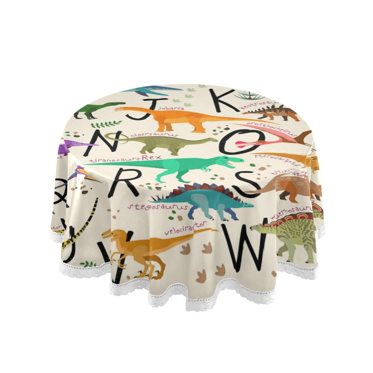 ABC Dinosaurs 60 Inch Round Tablecloth - Polyester Circular Table Cover for Dinner, Holiday, Banquet, Wedding, Outdoor & Easter Decorations | Perfect for Parties, Events, and Home Decor