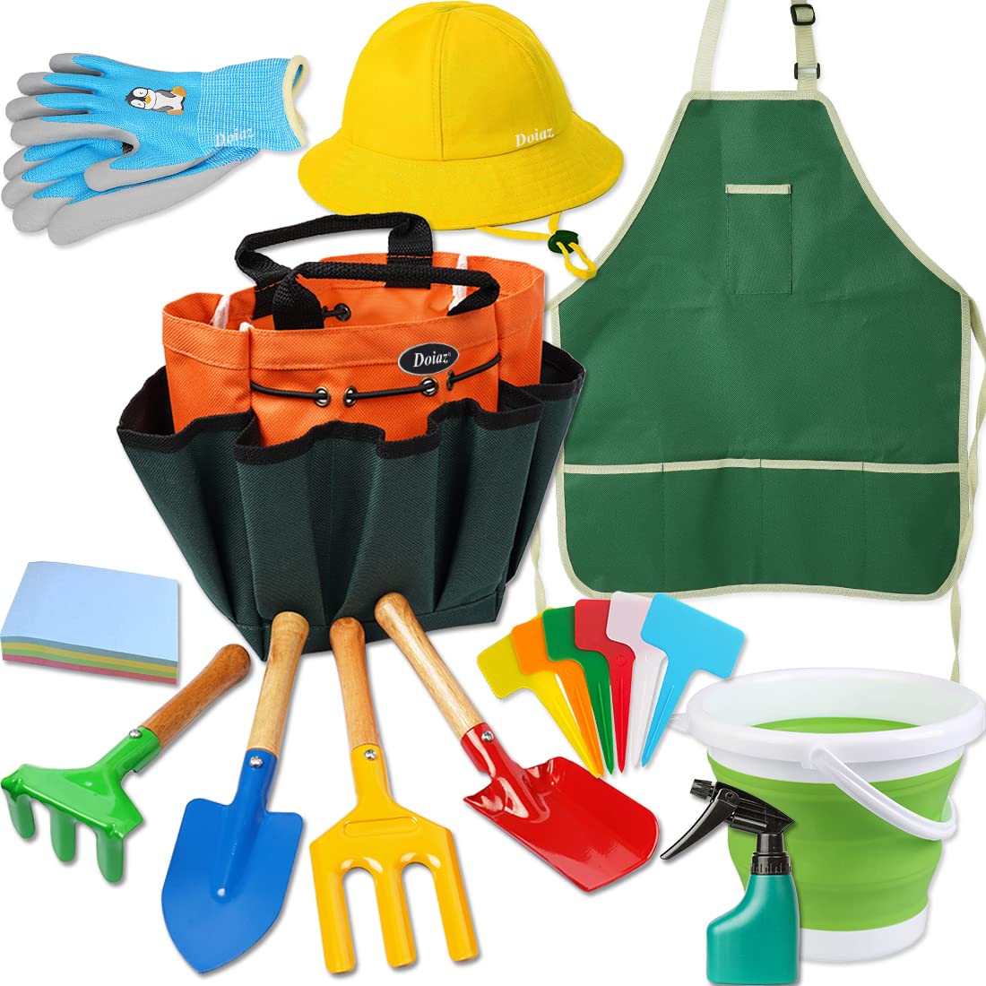 **Kids Gardening Set - Real Metal Tools Kit for Children with Shovel, Rake, Fork, Trowel, Sun Hat, Apron, Gloves, Tote Bag, Sprayer & Bucket - Outdoor Gardening Gifts for Boys & Girls - Perfect for Backyard, School Projects & Nature Exploration**