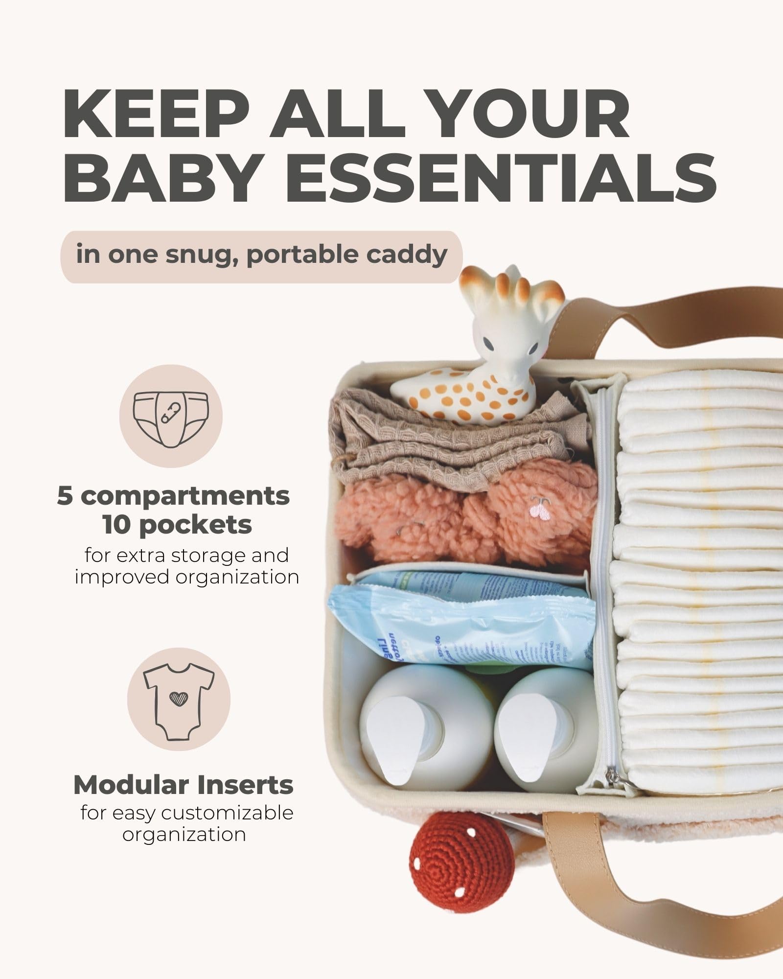 **Baby Diaper Caddy Organizer - Nursery Storage Basket with Handle, Beige Teddy Sherpa | Baby Shower Gift, Registry Must-Have & Newborn Essentials | Perfect for Diaper Changes, Baby Care & Nursery Organization**