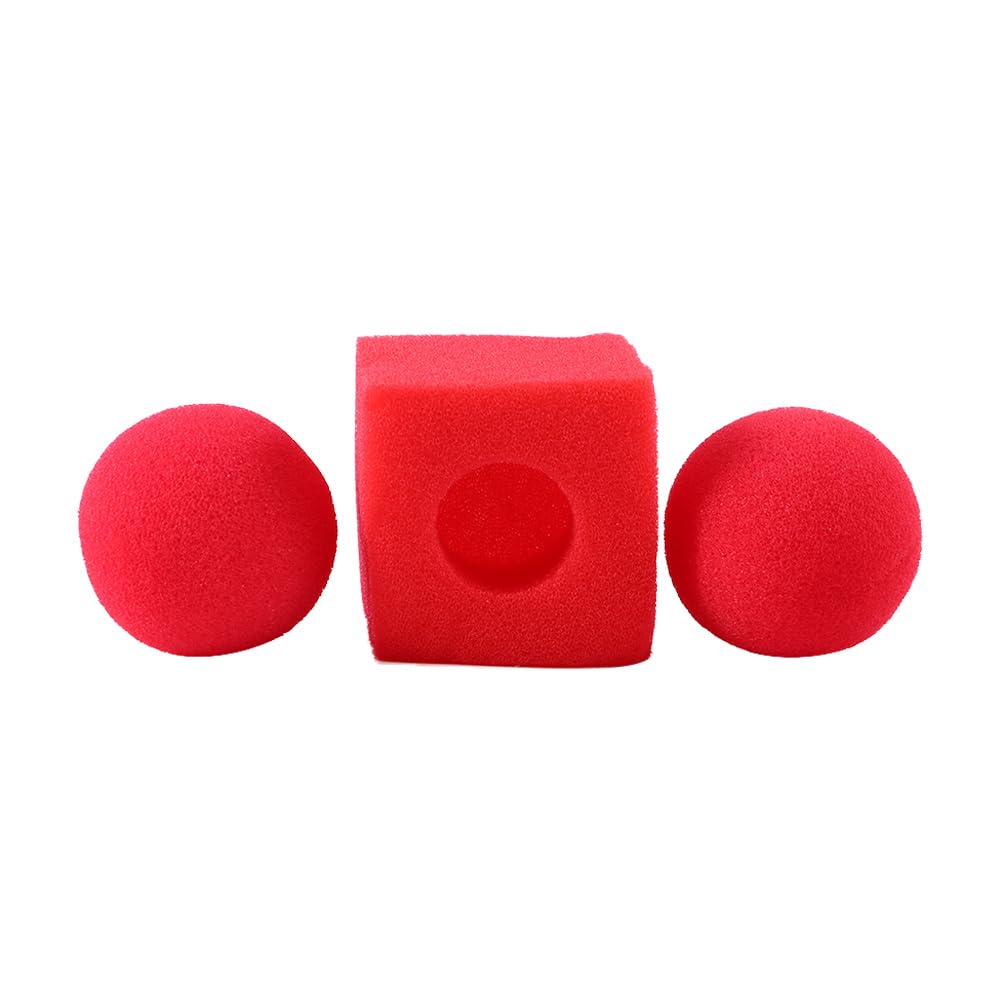 Magic Sponge Balls Set - 2 Red Balls & Square Sponge for Close-Up Magic Tricks, Comedy Props, Easy-to-Do Illusions | Perfect for Street Performers, Birthday Parties & Magic Shows