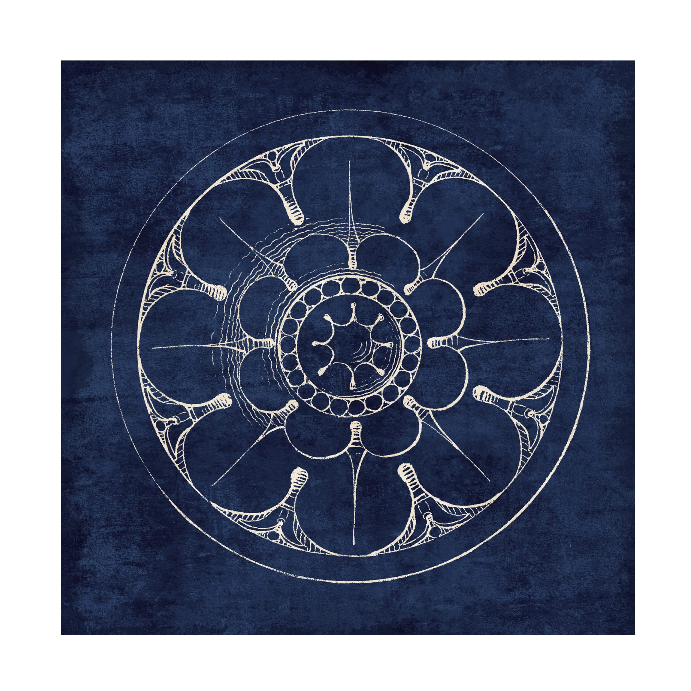 Wild Apple Portfolio 'Rosette III Indigo' Canvas Wall Art Print - Modern Abstract Blue Floral Painting for Living Room, Bedroom & Office Decor