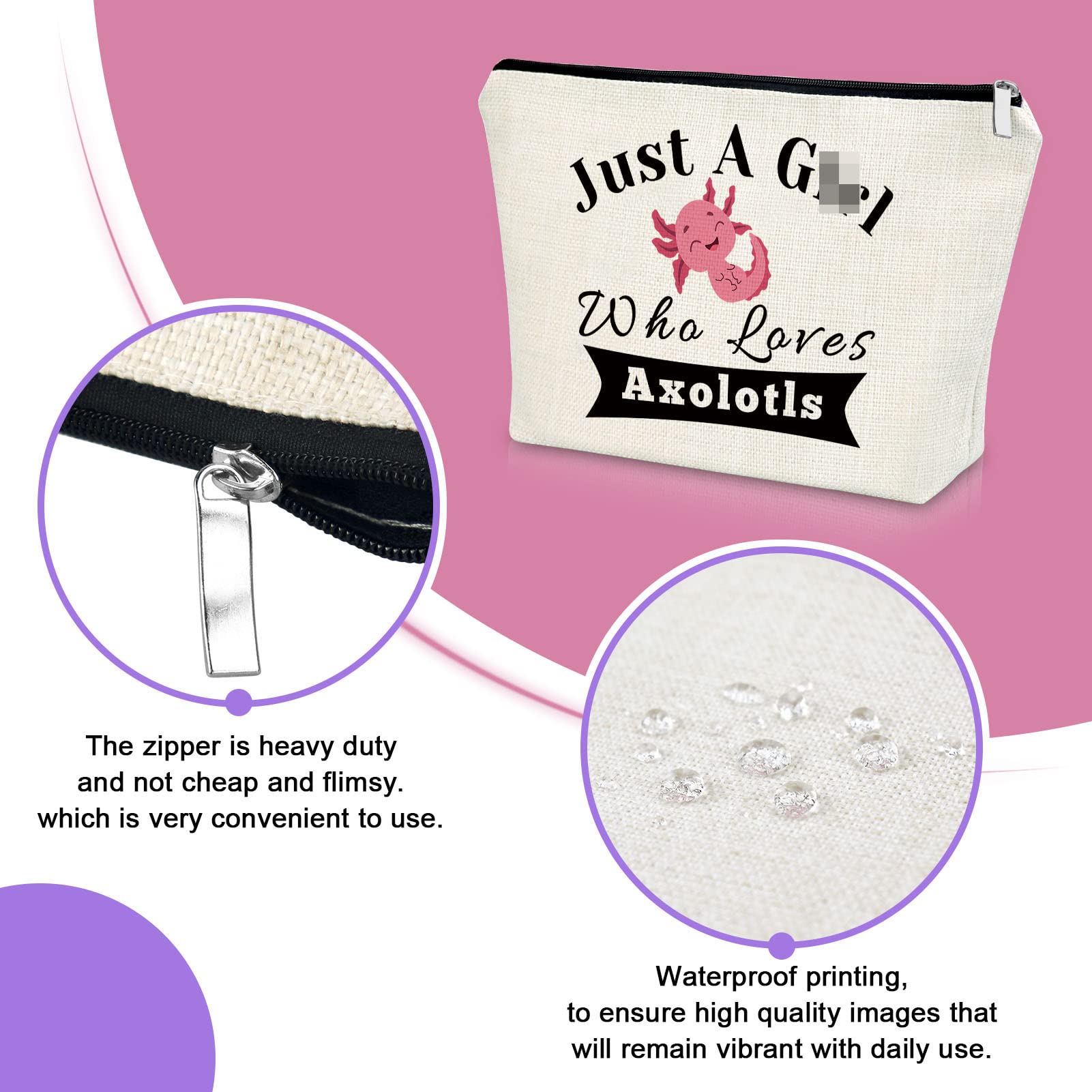 **Axolotl Makeup Bag for Women & Girls - Cute Animal Lover Cosmetic Travel Pouch - Perfect Birthday, Christmas, Thanksgiving Gift for Best Friend, Sister - Great for Travel, School, and Daily Use**