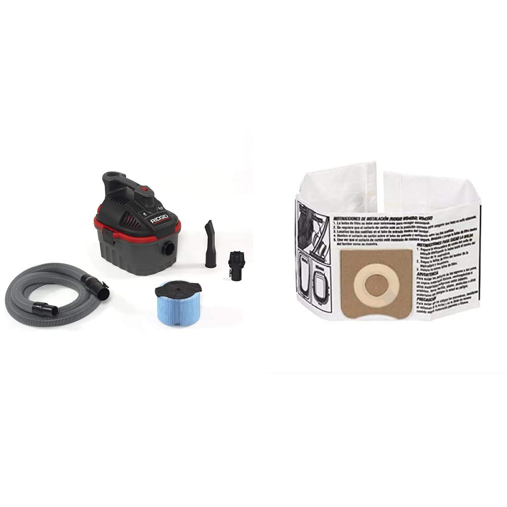 RIDGID 50313 4000RV 4-Gallon Portable Wet Dry Vacuum Cleaner with 5.0 HP Motor - Includes VF3501 High-Efficiency Dust Bags & Wet Dry Vacuum Filters - Ideal for Home Cleaning, Workshop, Garage, and Car Detailing