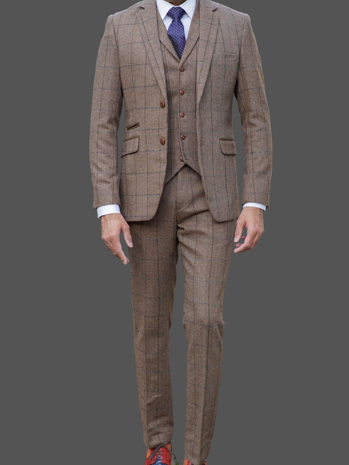Barucci Marcus Men's Vintage Brown 3 Piece Tweed Suit - Classic Formal Wear for Weddings, Business Meetings & Special Occasions