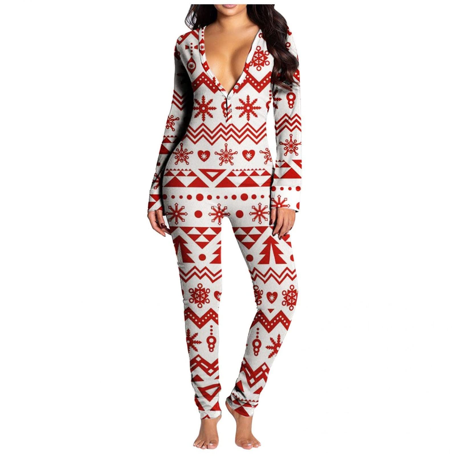 Women's Sexy Faux Fur Thermal Velvet Christmas Pajamas - Long Sleeve V-Neck One Piece Nightgown & Romper for Women | Cozy Winter Sleepwear, Holiday Party Outfit & Loungewear
