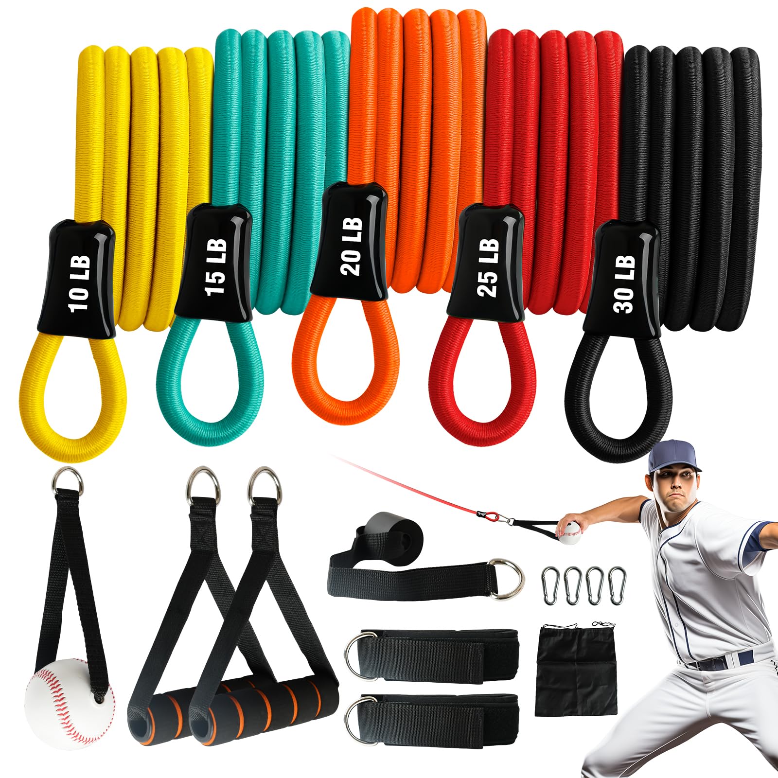 Baseball Resistance Bands for Arm Strength Training - Durable Workout Bands with Interchangeable Grips for Baseball Players, Pitchers & Beginners - Perfect for Home Gym, Team Practice & Pre-Game Warmups