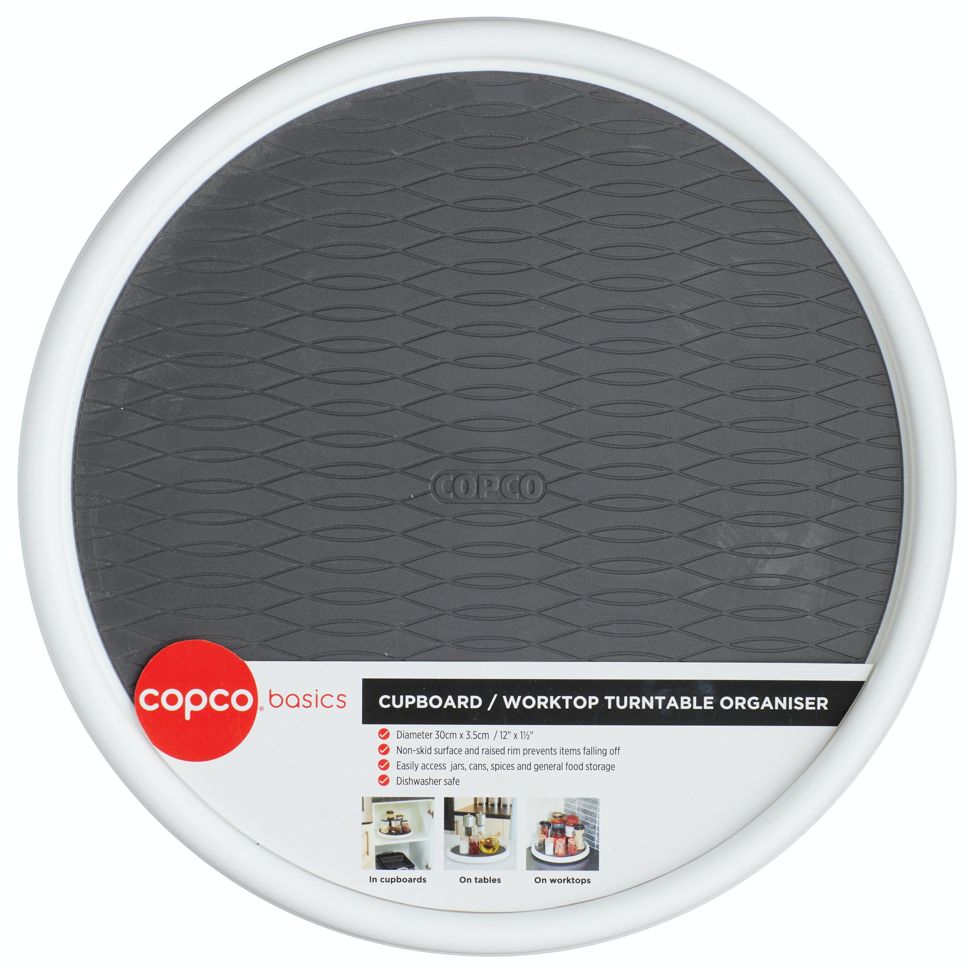 Copco White Lazy Susan Turntable - 11.5 Inch Rotating Organizer for Kitchen, Pantry, Spice Rack & Dining Table - Durable Plastic Storage Solution for Condiments, Spices & Snacks
